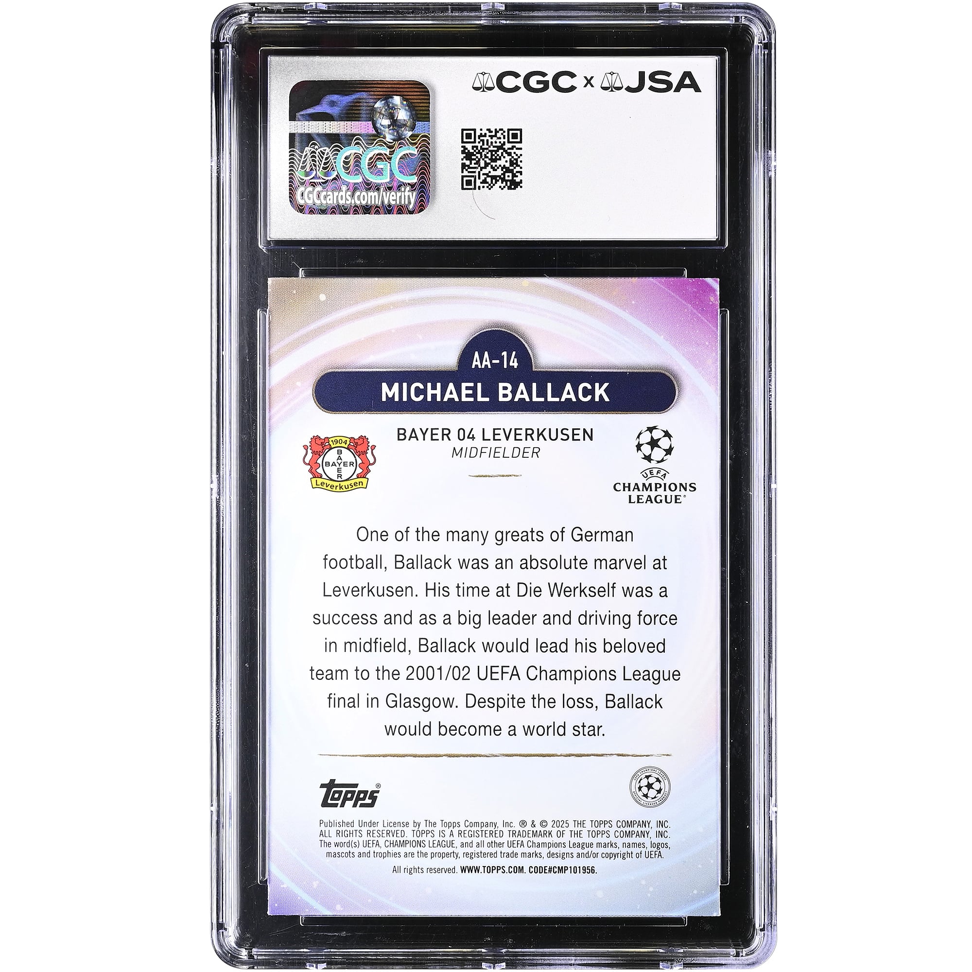 Michael Ballack Bayer Leverkusen Autographed 2024-25 Topps Merlin UEFA CC Ageless Alchemy #AA-14 CGC Authenticated 10/10 Card