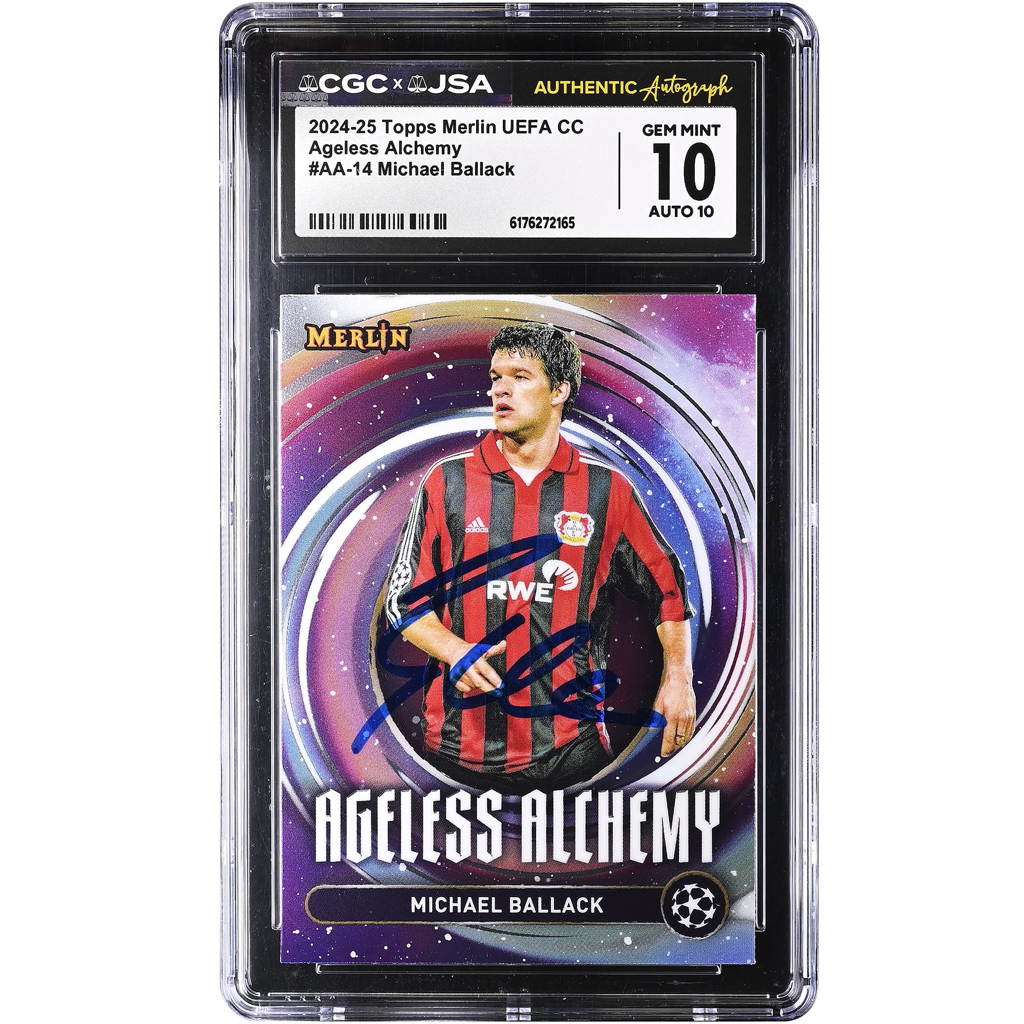 Michael Ballack Bayer Leverkusen Autographed 2024-25 Topps Merlin UEFA CC Ageless Alchemy #AA-14 CGC Authenticated 10/10 Card