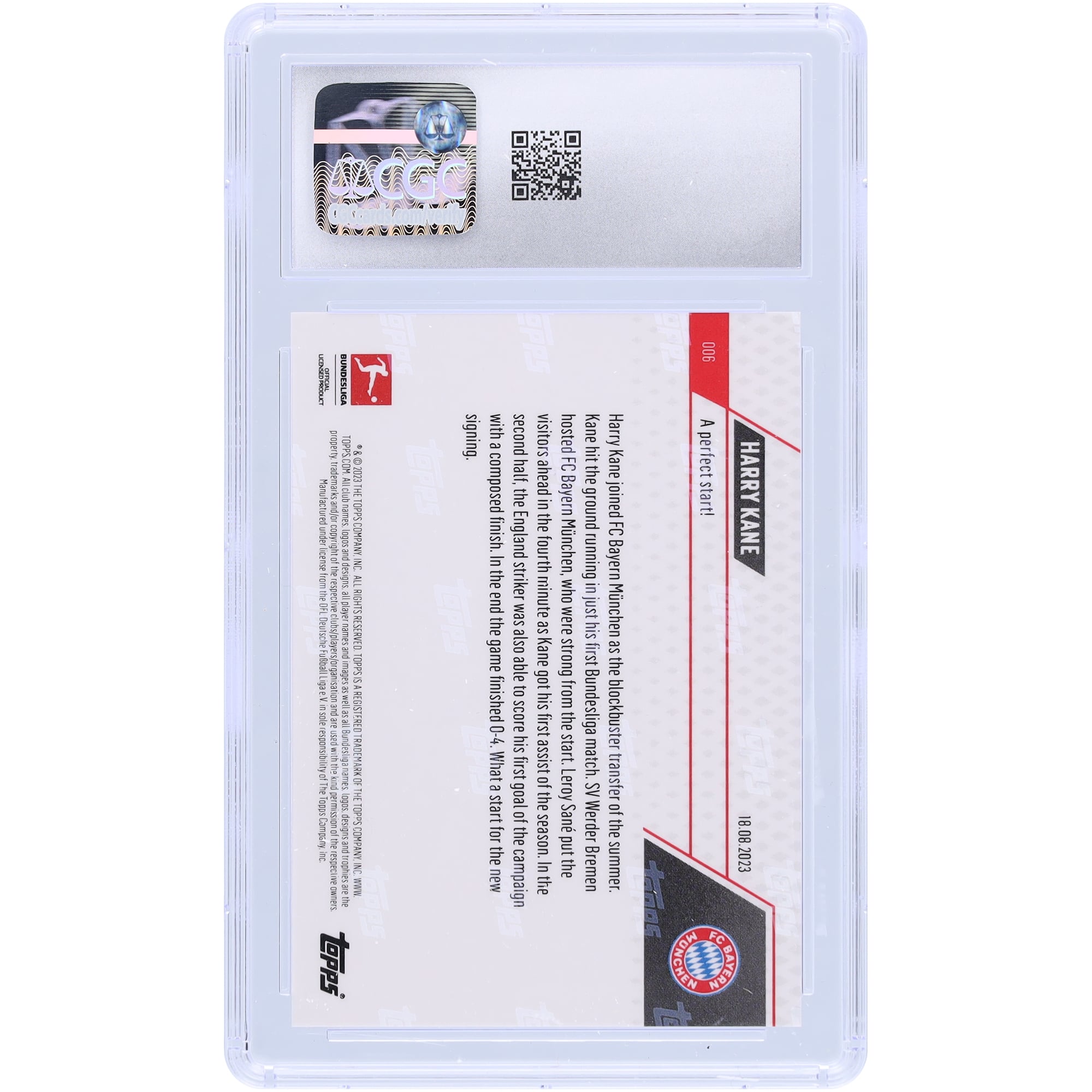 Harry Kane, Bayern Munich 2023-24 : Topps maintenant UEFA : un départ parfait ! Carte 9,5 authentifiée CGC n° 6