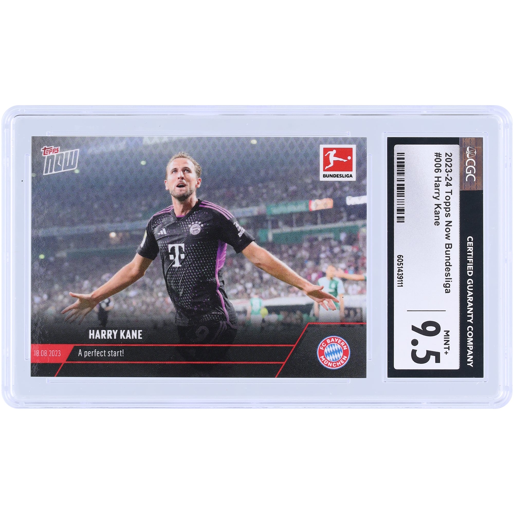 Harry Kane, Bayern Munich 2023-24 : Topps maintenant UEFA : un départ parfait ! Carte 9,5 authentifiée CGC n° 6