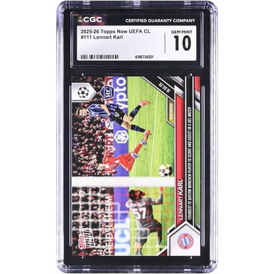 Lennart Karl Bayern Munich 2025-26 Topps Now UEFA CL Plus jeune joueur du FC Bayern Munich à avoir marqué et réalisé une passe décisive en Ligue des Champions #111 Carte de recrue authentifiée CGC GEM MINT 10