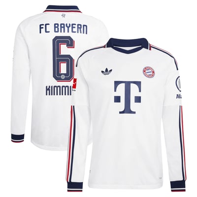Maillot authentique manches longues extérieur blanc de Joshua Kimmich, Bayern Munich, adidas 2026/27