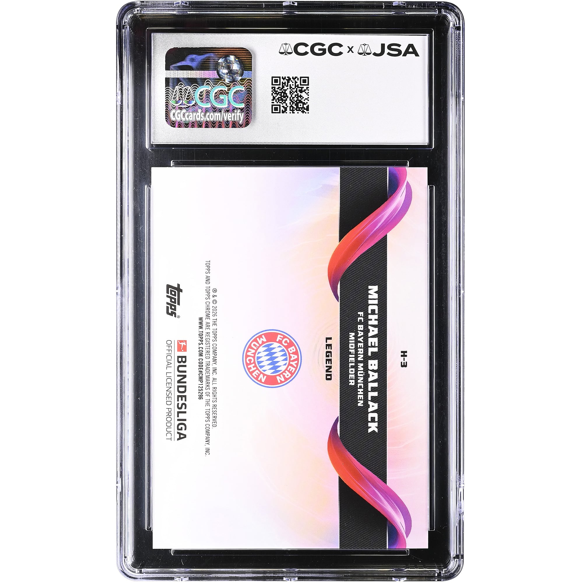 Carte autographiée de Michael Ballack (Bayern Munich) Topps Chrome Bundesliga Helix #H-3, saison 2025-26, authentifiée par CGC (9/10).