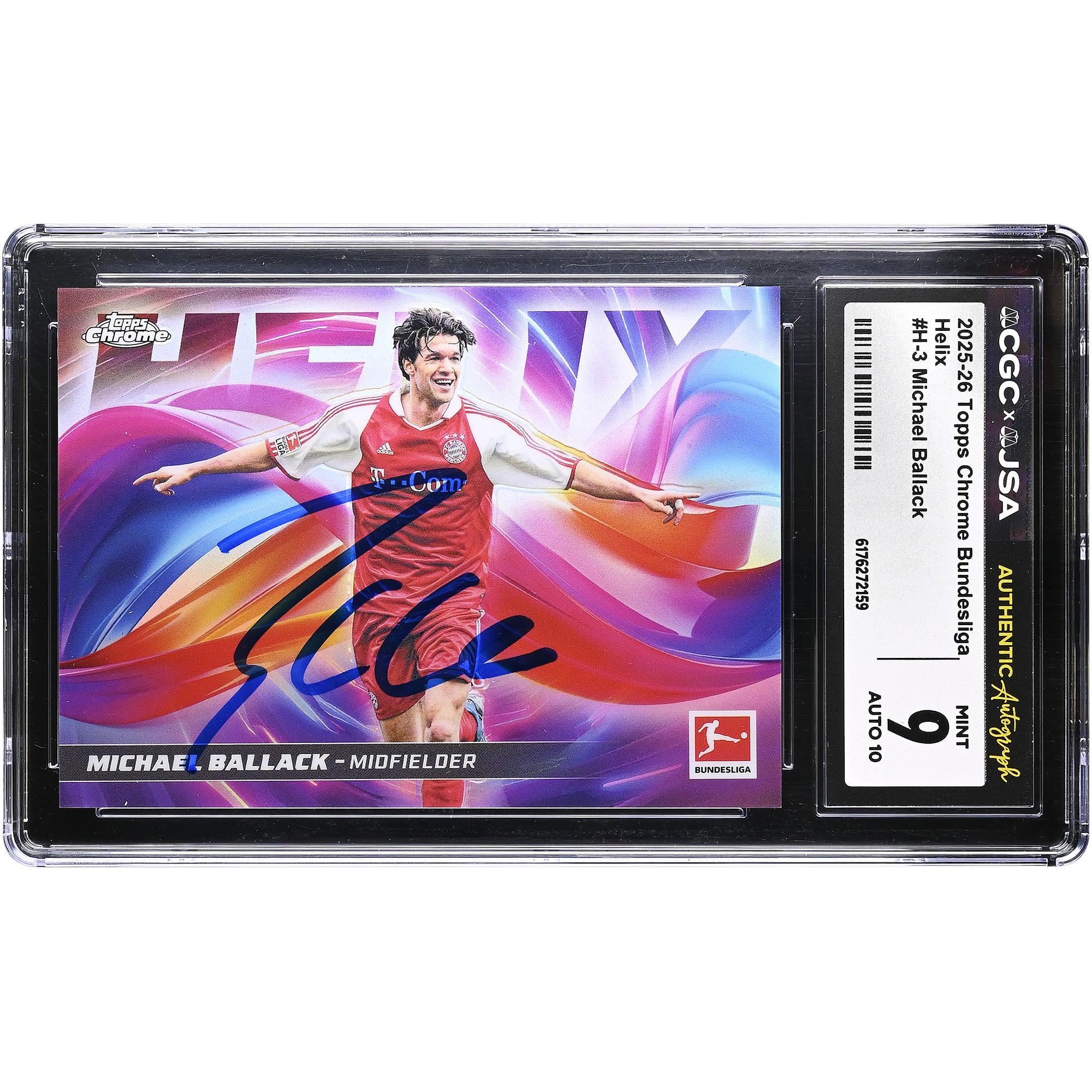 Carte autographiée de Michael Ballack (Bayern Munich) Topps Chrome Bundesliga Helix #H-3, saison 2025-26, authentifiée par CGC (9/10).