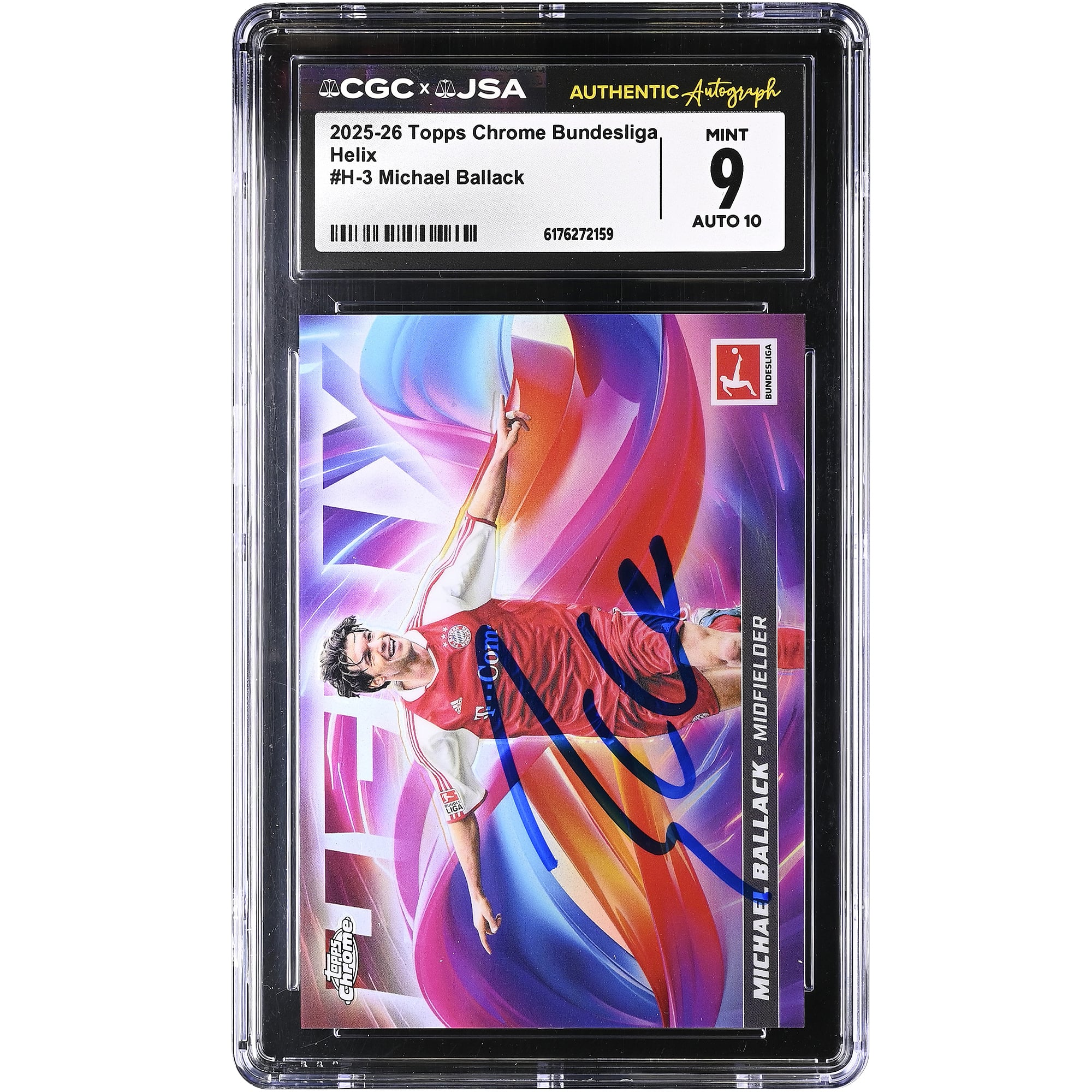 Carte autographiée de Michael Ballack (Bayern Munich) Topps Chrome Bundesliga Helix #H-3, saison 2025-26, authentifiée par CGC (9/10).