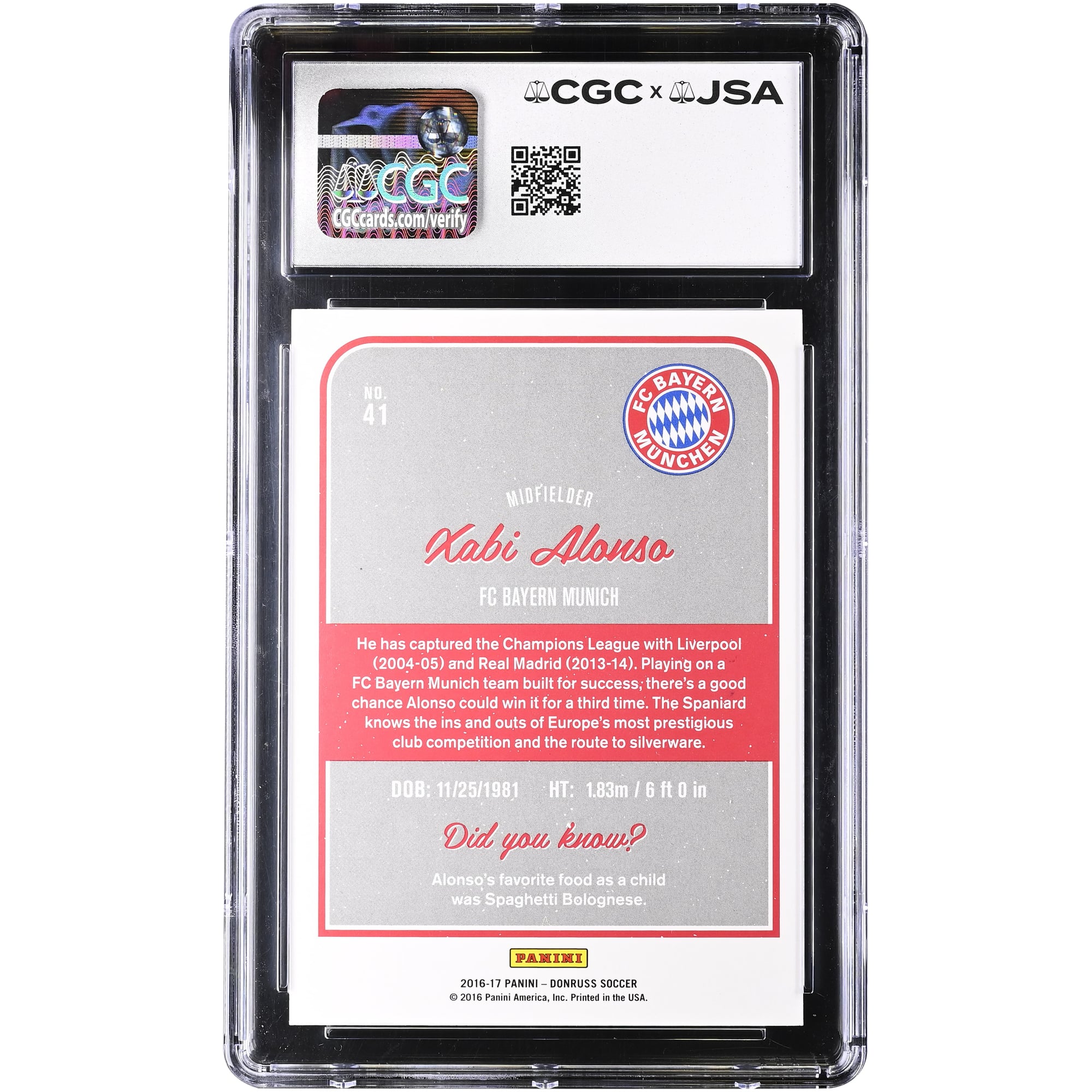 Xabi Alonso Bayern Munich Autographed 2016 Panini Donruss #41 CGC Authenticated GEM MINT 10 Card