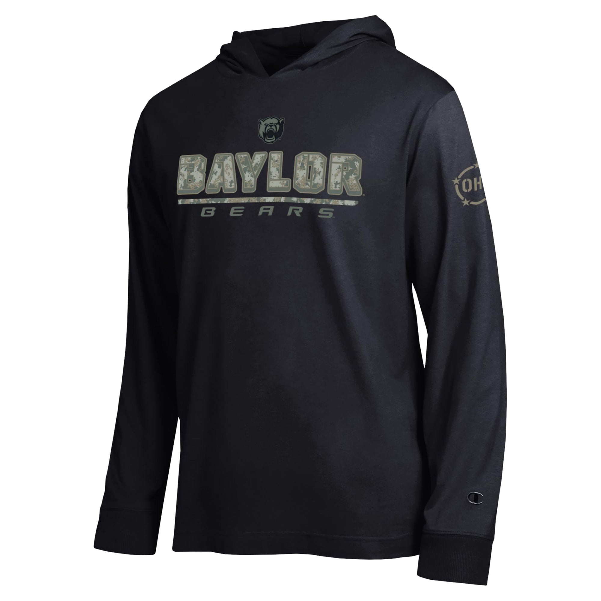 T-shirt à manches longues et capuche Champion Black Baylor Bears Operation Hat Trick Camo Script pour homme
