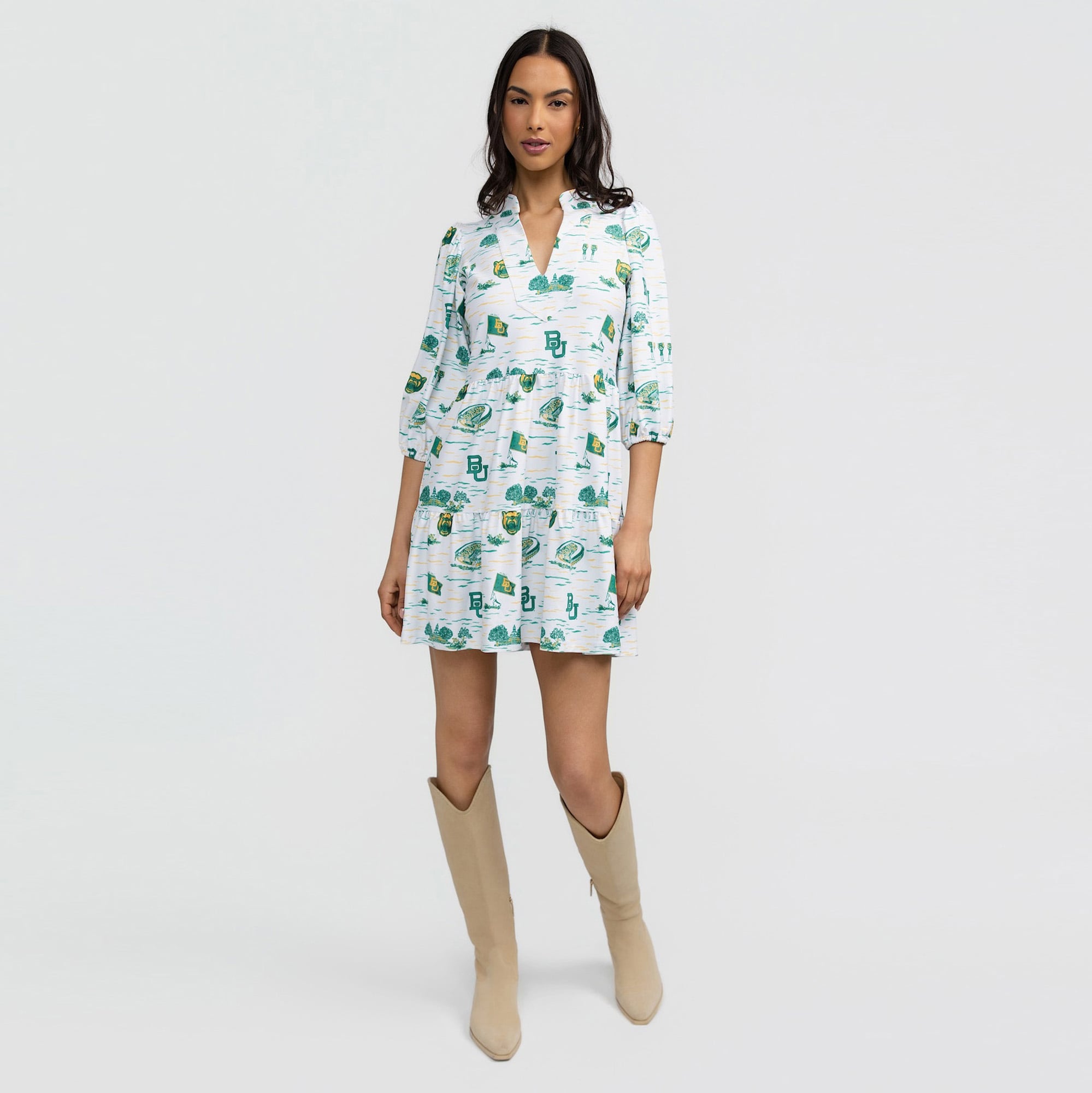 Women's Smith & Quinn White Baylor Bears 3/4 Sleeve Toile Tory Dress