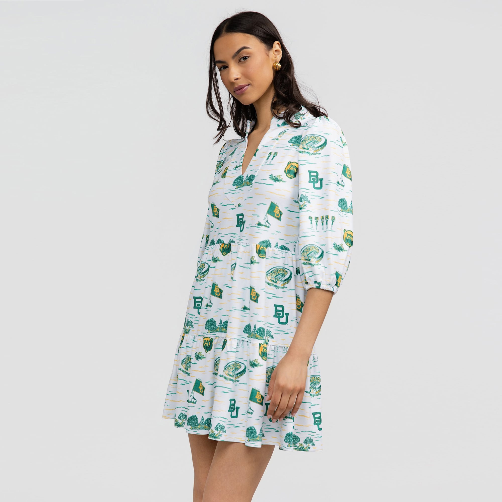 Women's Smith & Quinn White Baylor Bears 3/4 Sleeve Toile Tory Dress
