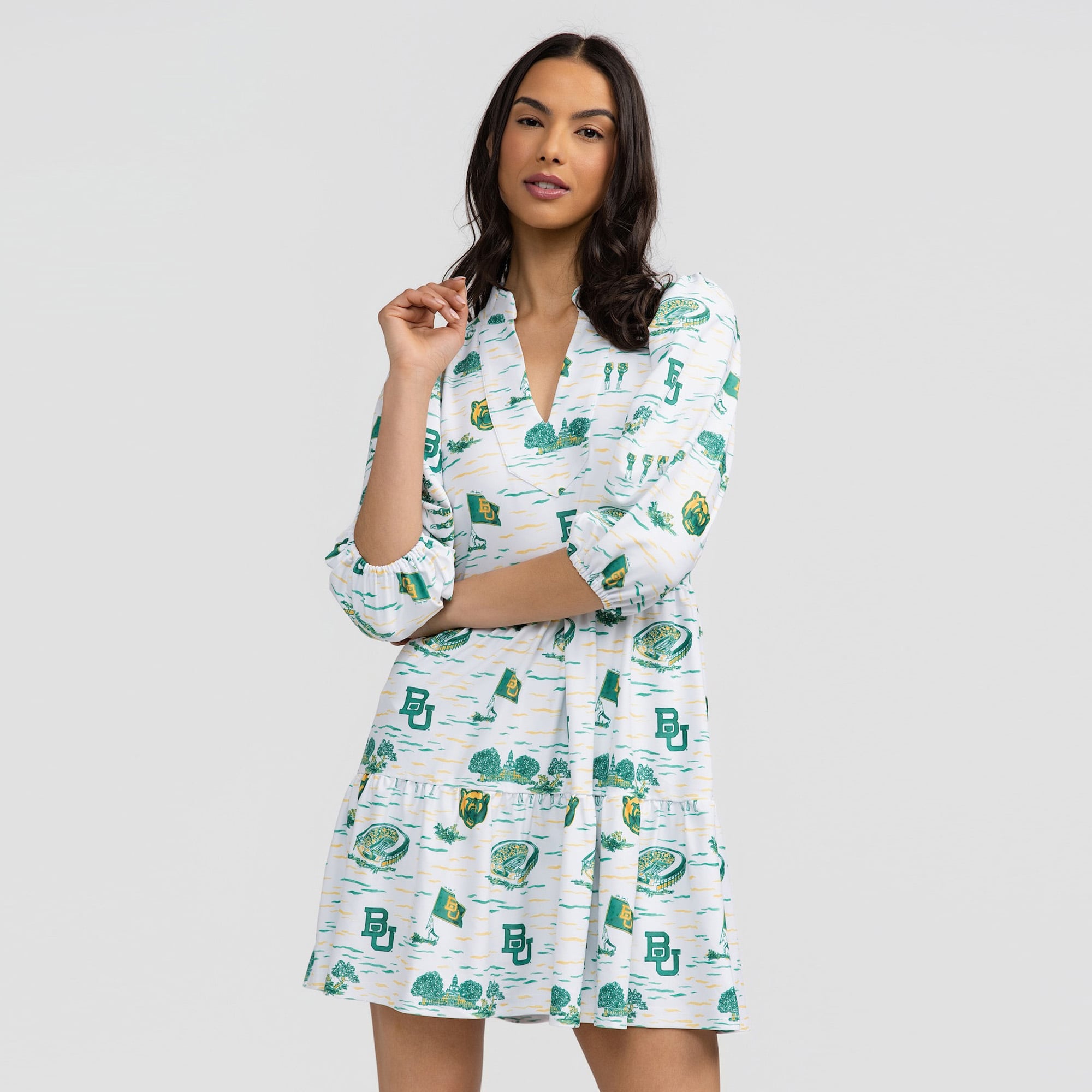 Women's Smith & Quinn White Baylor Bears 3/4 Sleeve Toile Tory Dress