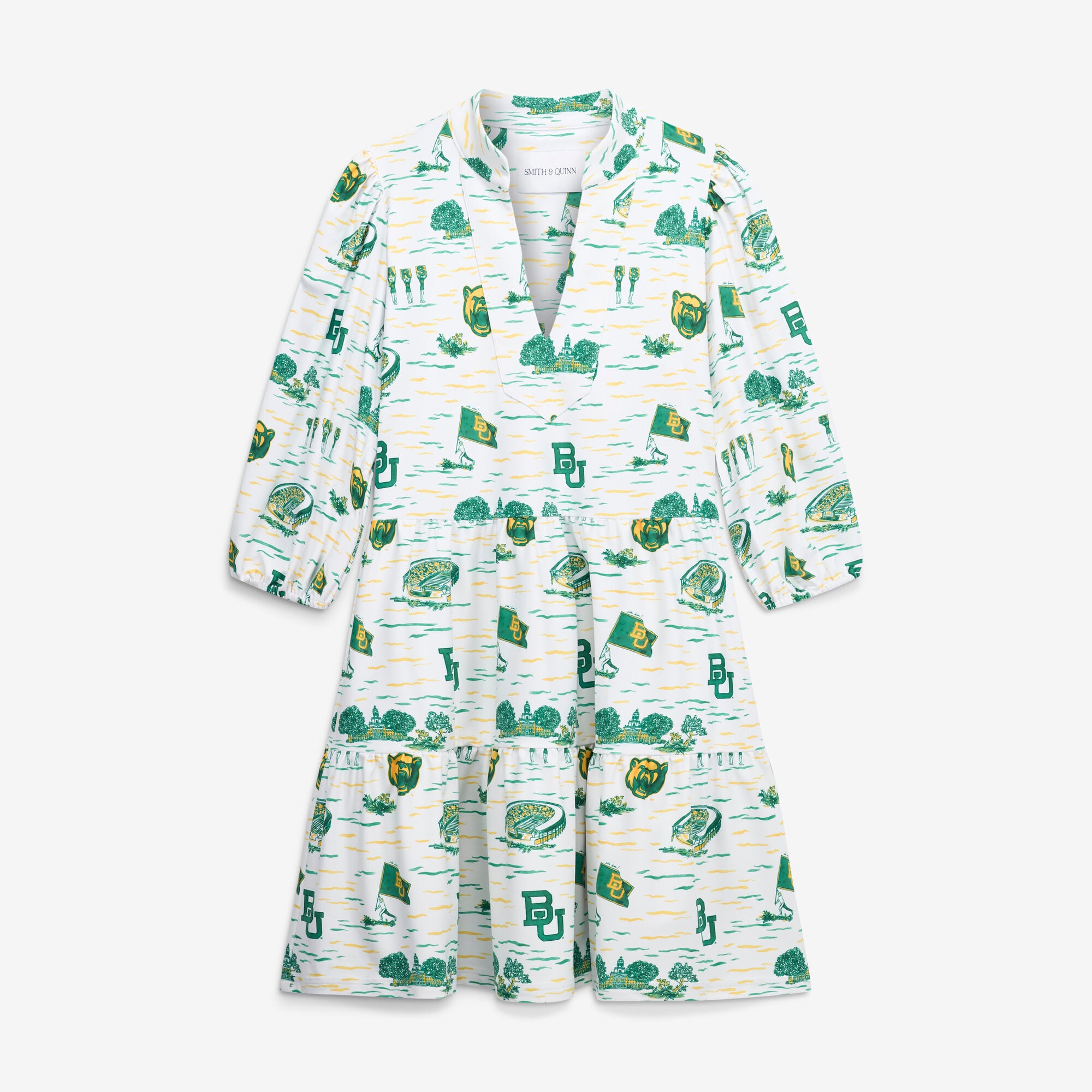 Women's Smith & Quinn White Baylor Bears 3/4 Sleeve Toile Tory Dress