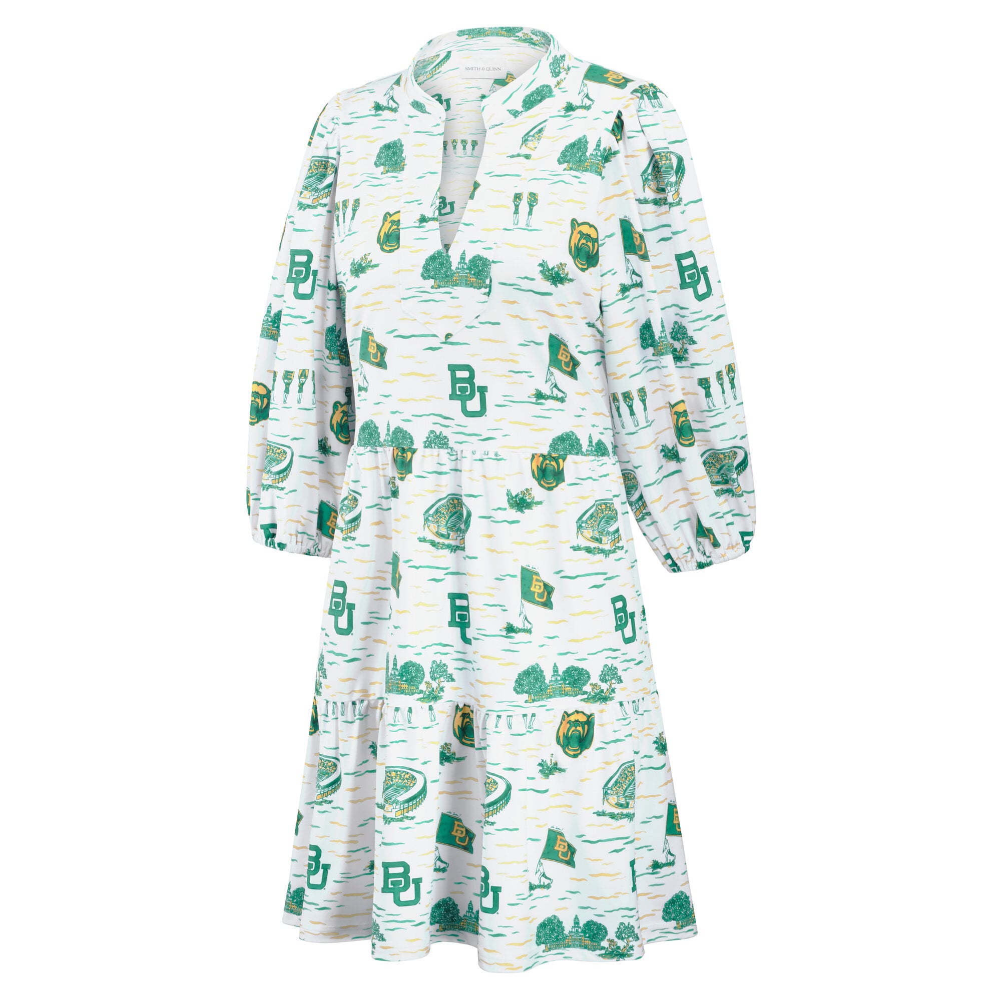 Women's Smith & Quinn White Baylor Bears 3/4 Sleeve Toile Tory Dress