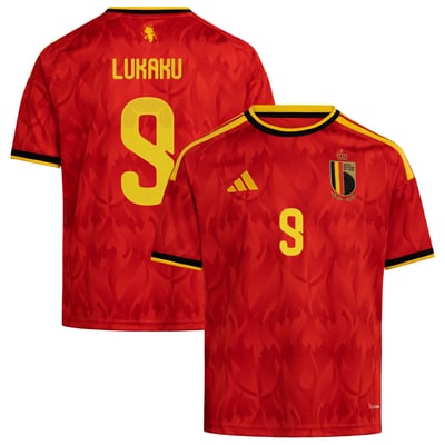 Belgium adidas Home Shirt 2026 - Kids with Lukaku 9 printing