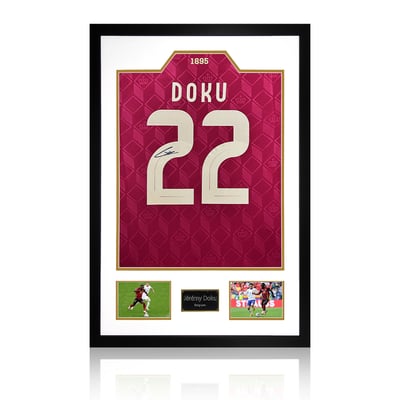 Jeremy Doku Signed Belgium Shirt Premium Frame