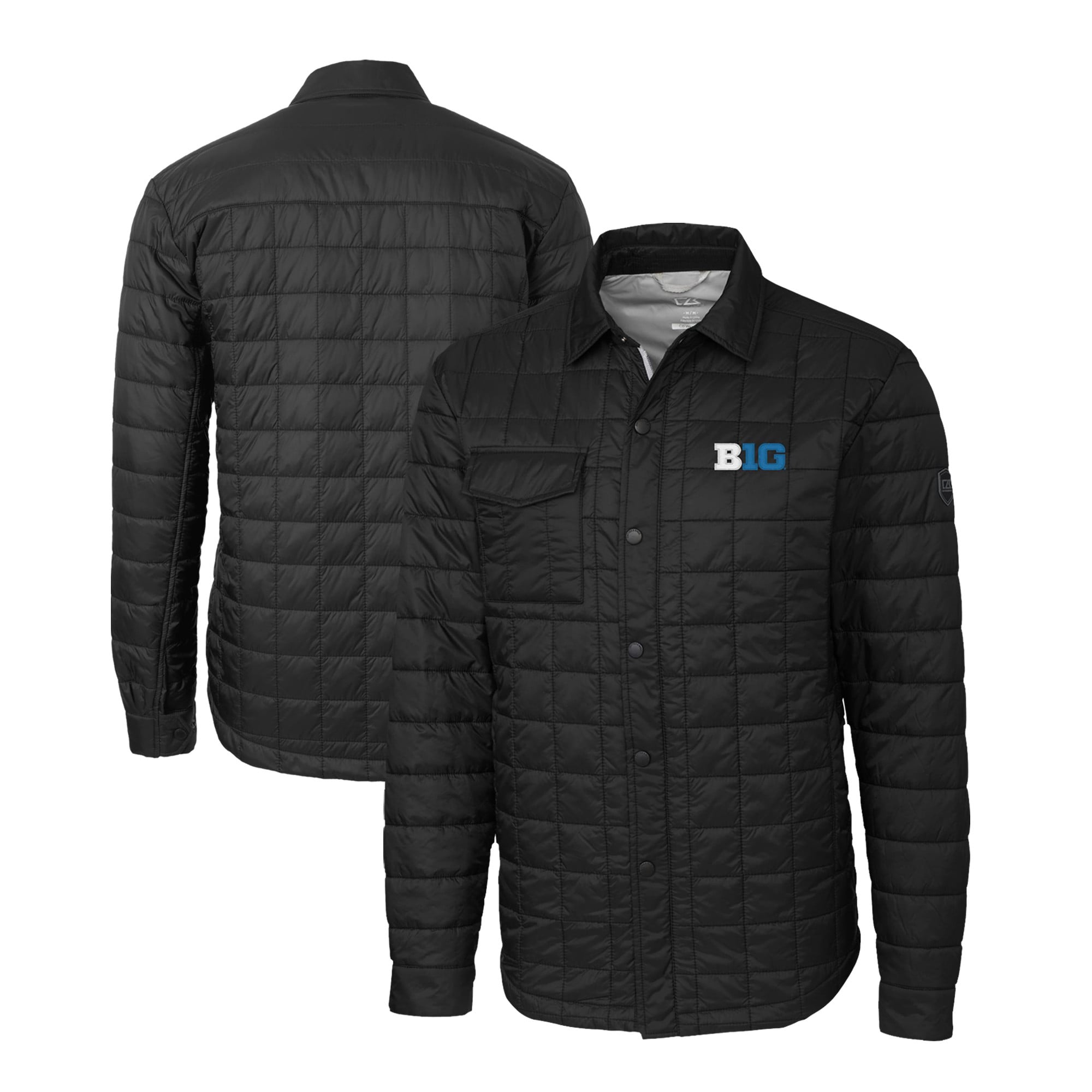 Men's Cutter & Buck  Black Big Ten Gear Rainier PrimaLoft Eco Insulated Quilted Button-Up Shacket