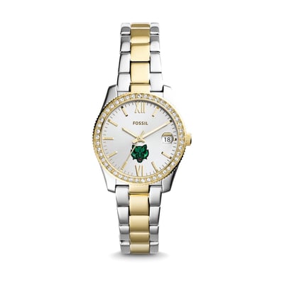 Binghamton Bearcats Fossil Women's Scarlette Mini Two-Tone Stainless Steel Watch - Silver