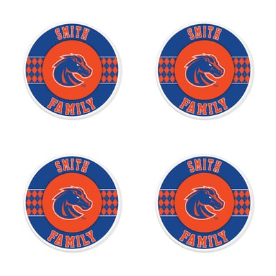 Boise State Broncos 4" Personalized Circular Coasters 4-Pack Set