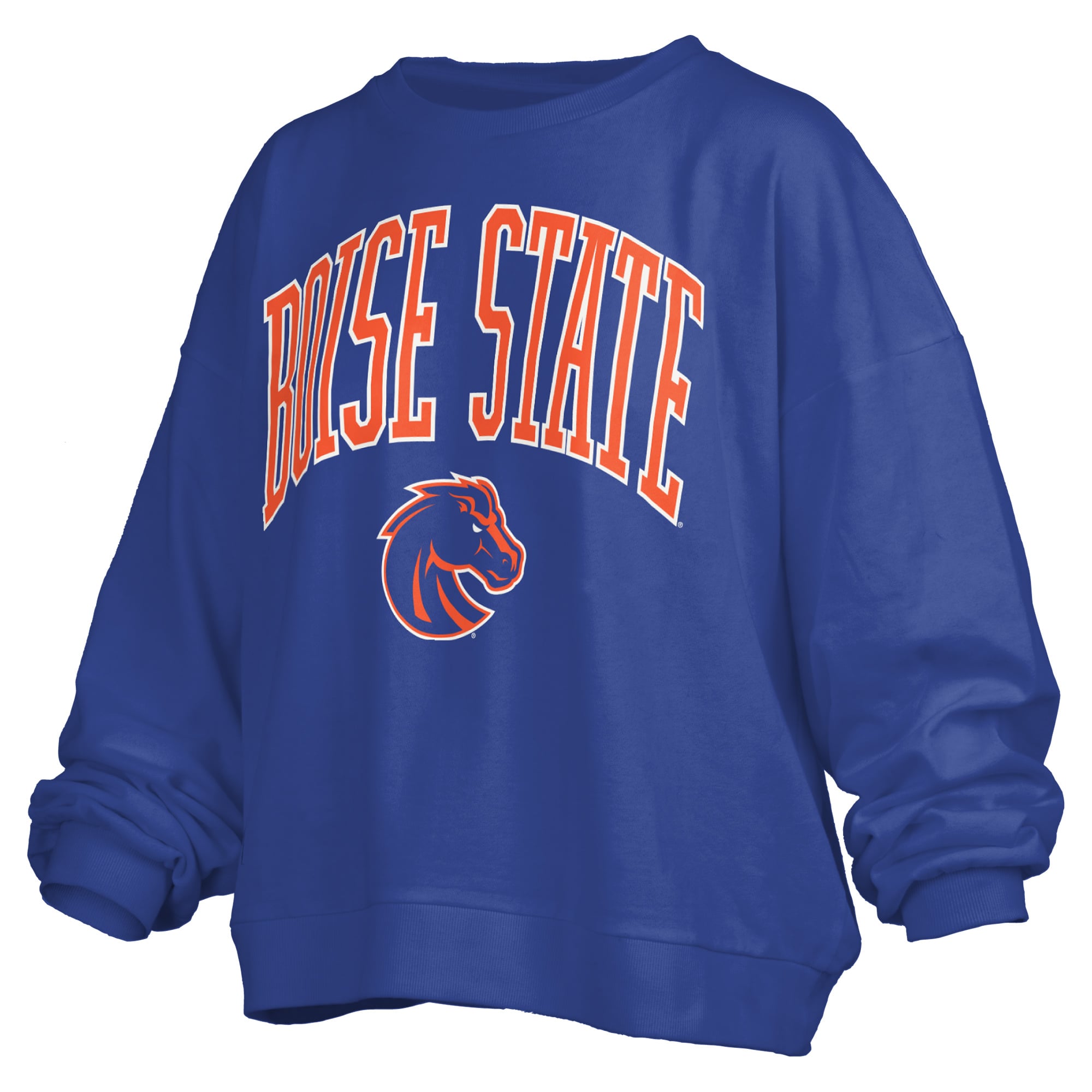 Women's Pressbox Royal Boise State Broncos Oversized Janise Arch Over Logo Fleece Sweatshirt