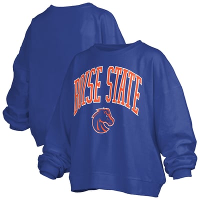 Boise State Broncos Pressbox Women's Oversized Janise Arch Over Logo Fleece Sweatshirt - Royal