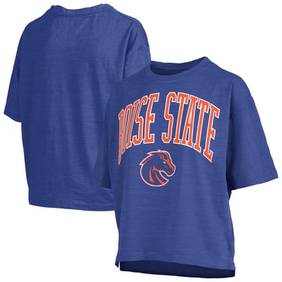 Boise State Broncos Pressbox Women's Oversized Nelson Arch Over Logo Slub T-Shirt - Royal