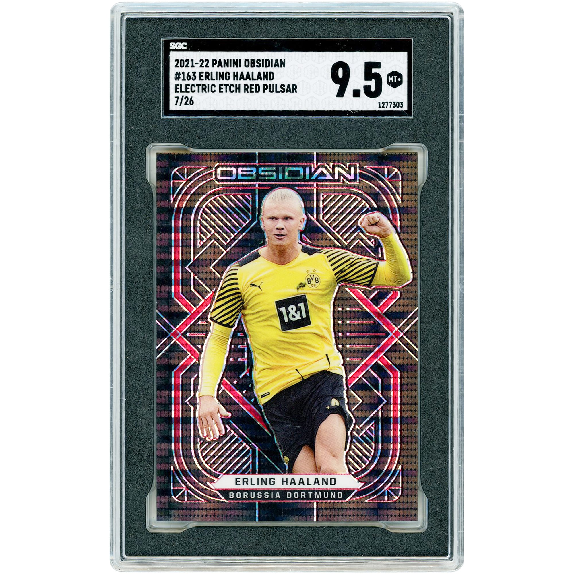 Erling Haaland Borussia Dortmund 2021-22 Panini Obsidian Electric Etch Red Pulsar #163 #7/26 SGC Authenticated 9.5 Card