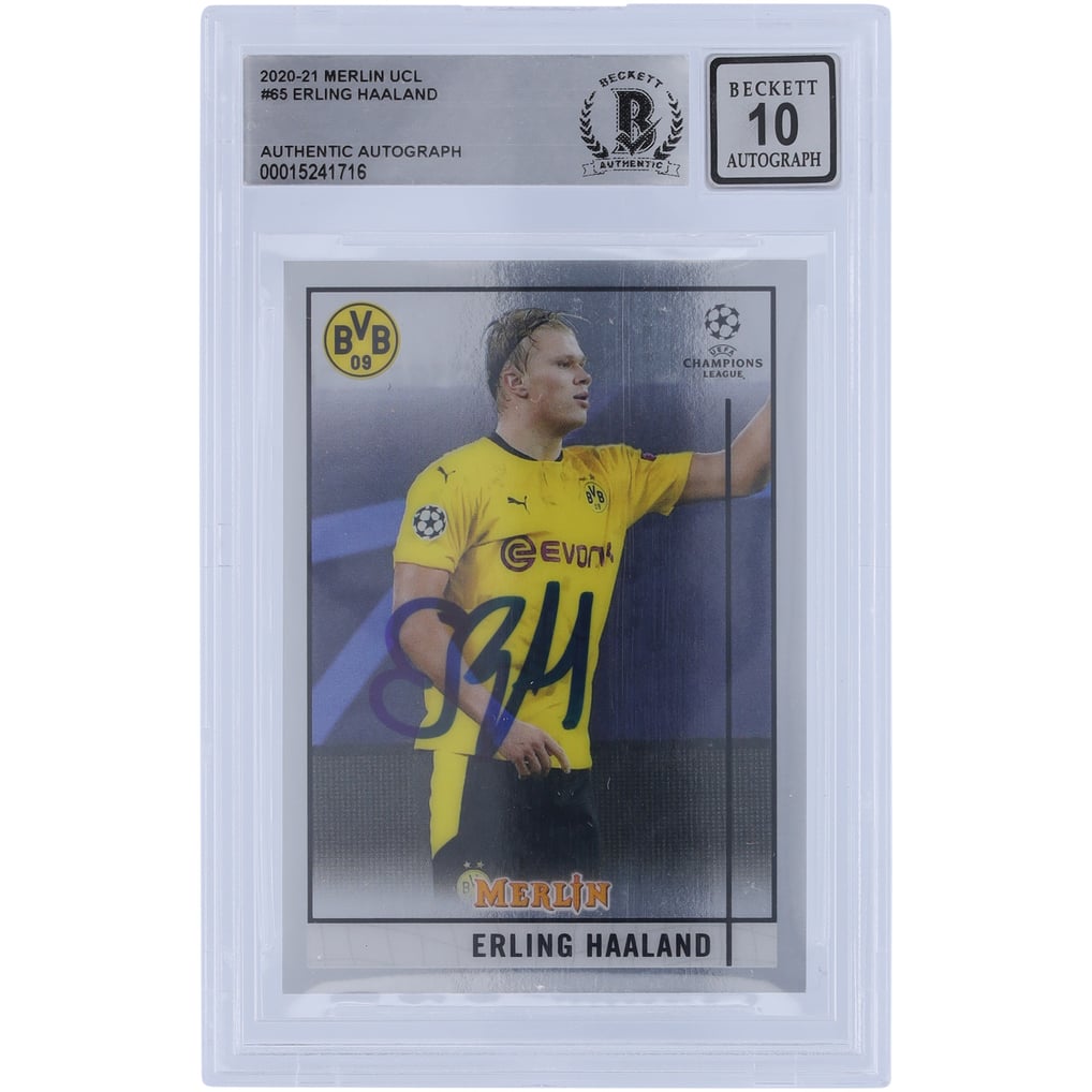 Erling Haaland Borussia Dortmund Autographed 2020-21 Topps Merlin Chrome Collection #65 BAS Authenticated 10 Card