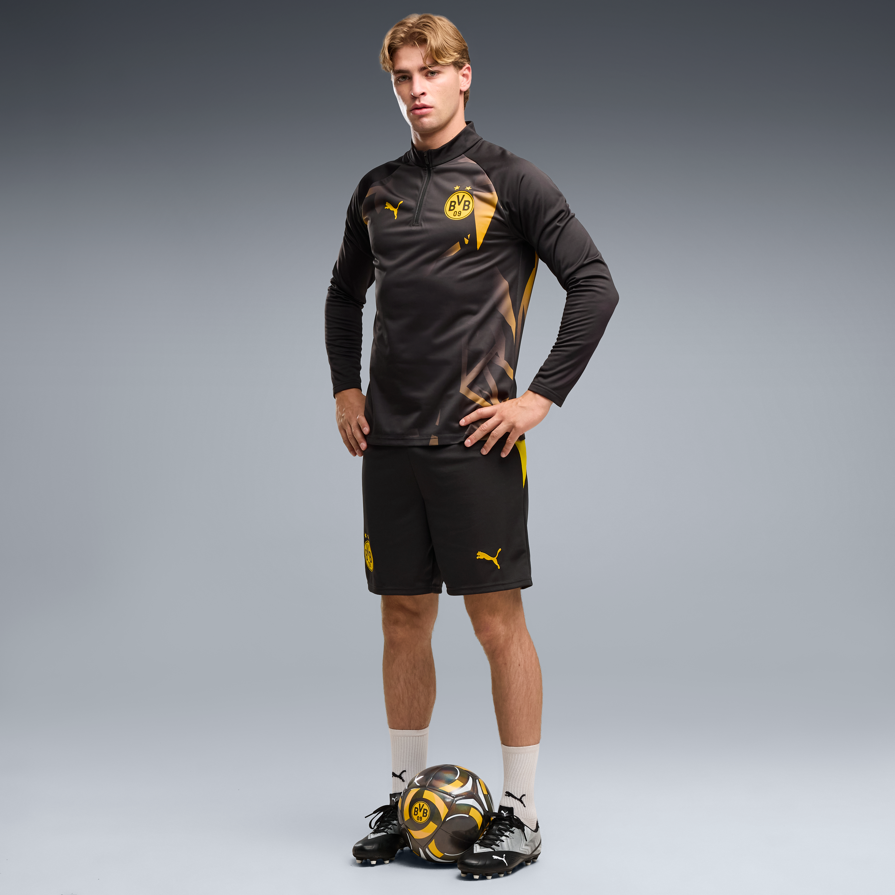 Maillot d'avant-match Puma noir Borussia Dortmund à col zippé dryCELL pour homme
