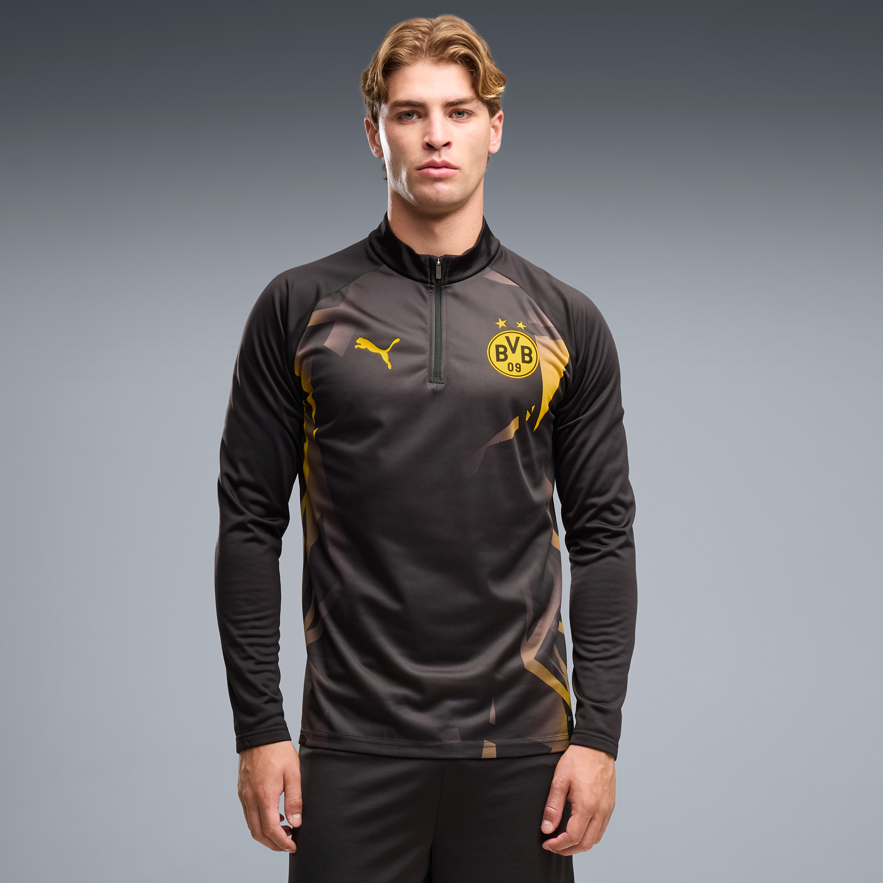 Maillot d'avant-match Puma noir Borussia Dortmund à col zippé dryCELL pour homme