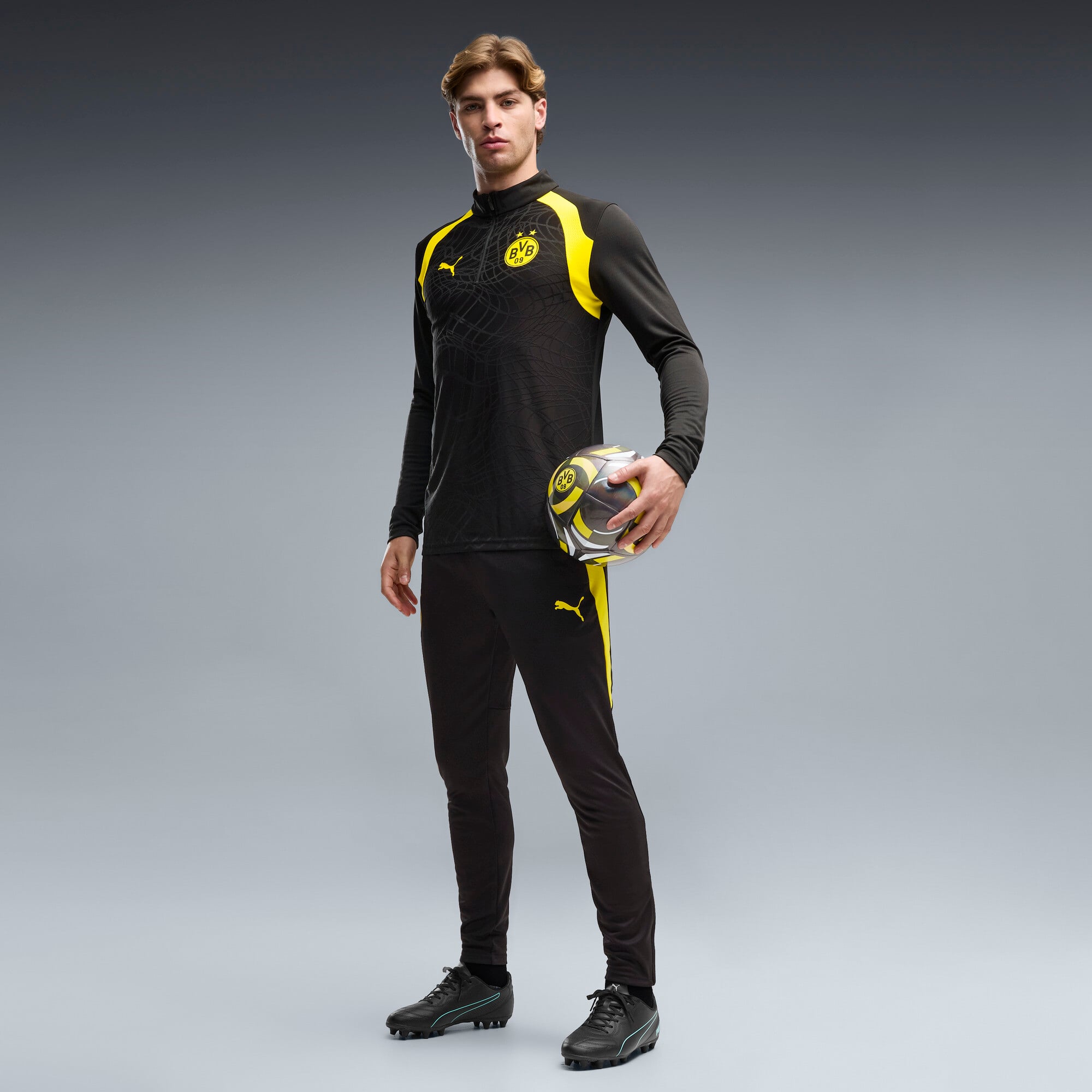 Maillot d'avant-match Puma noir Borussia Dortmund à col zippé dryCELL pour homme