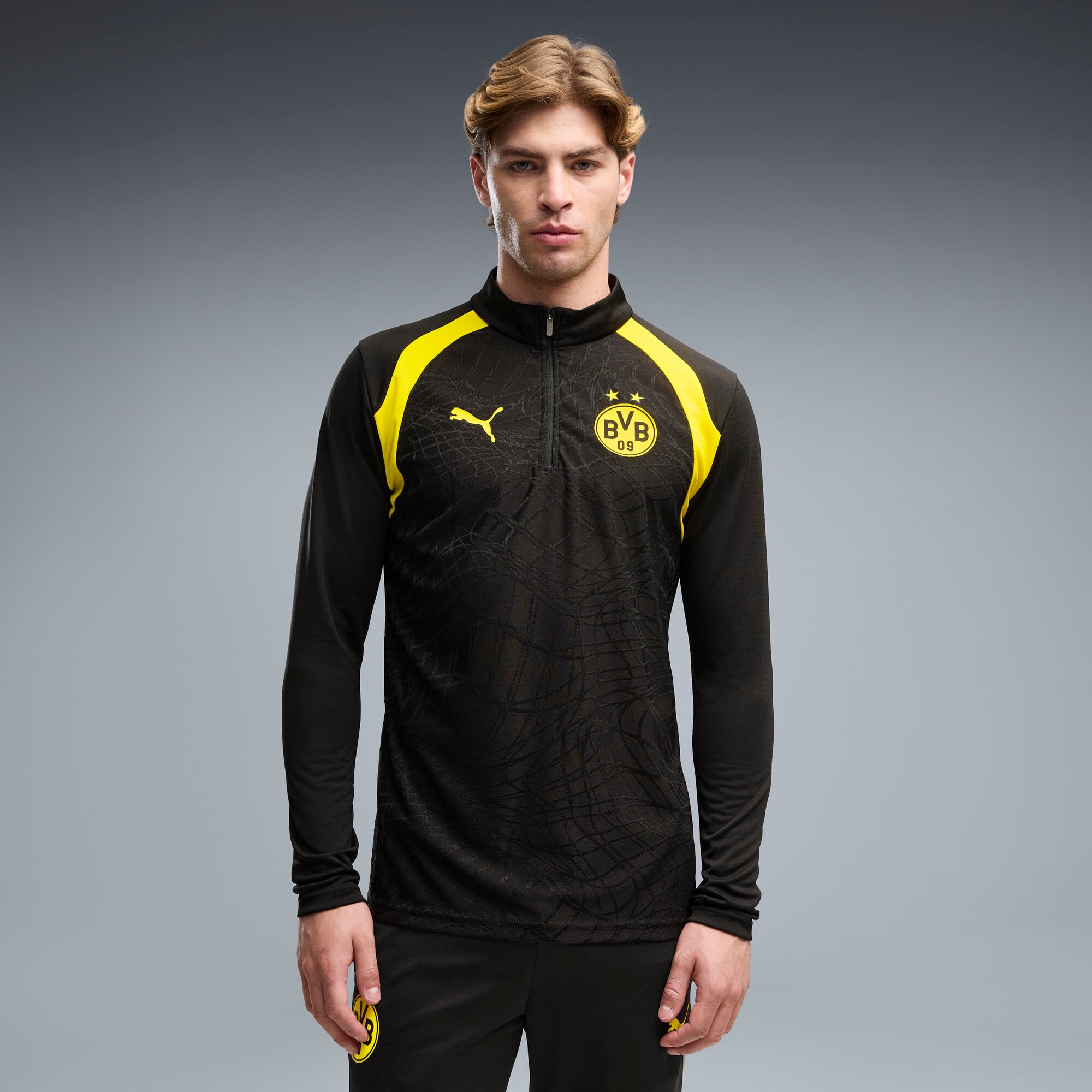 Maillot d'avant-match Puma noir Borussia Dortmund à col zippé dryCELL pour homme