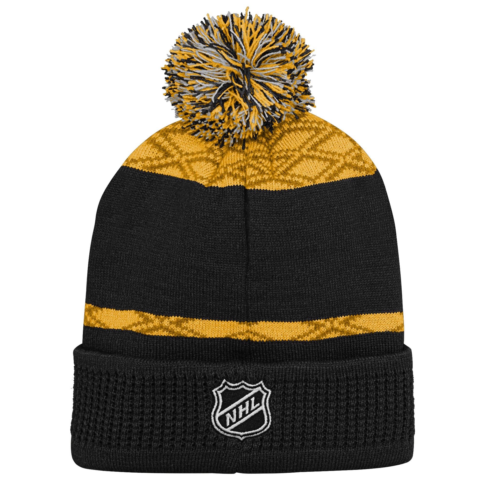 Bonnet tricoté à revers avec pompon et rondelle dorée des Bruins de Boston