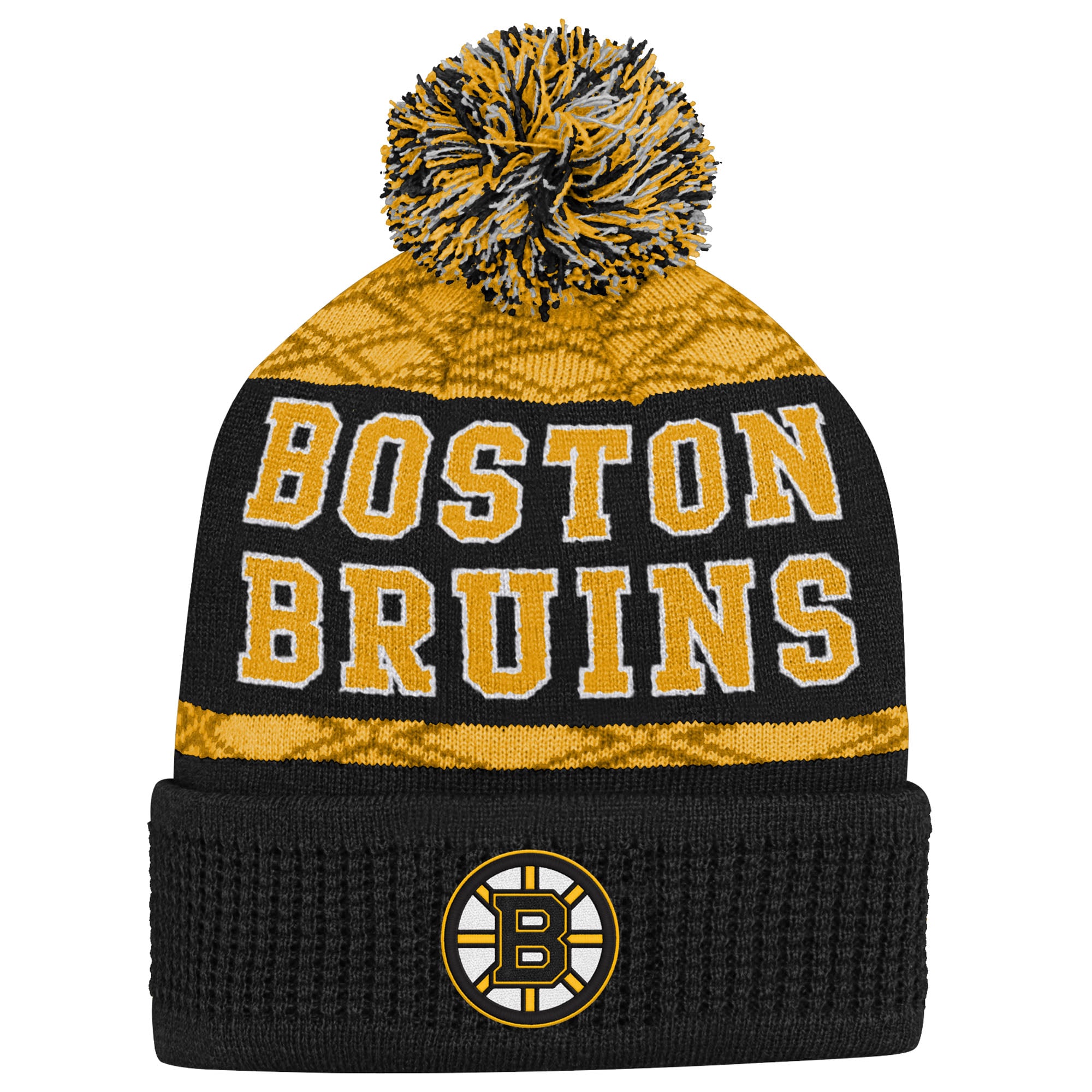 Bonnet tricoté à revers avec pompon et rondelle dorée des Bruins de Boston