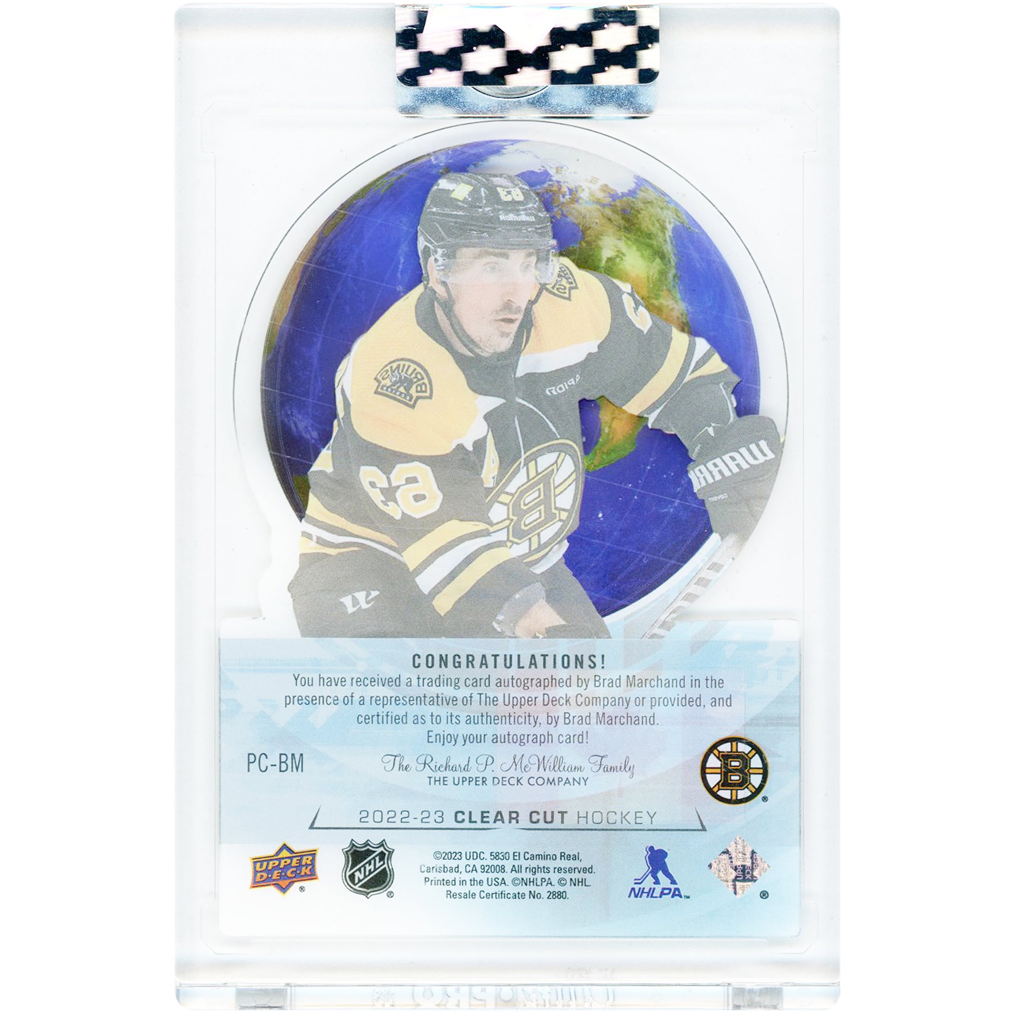 Brad Marchand Boston Bruins Autographed 2022-23 Upper Deck Clear Cut Clear Cut Pride #PC-BM #18/99 Card