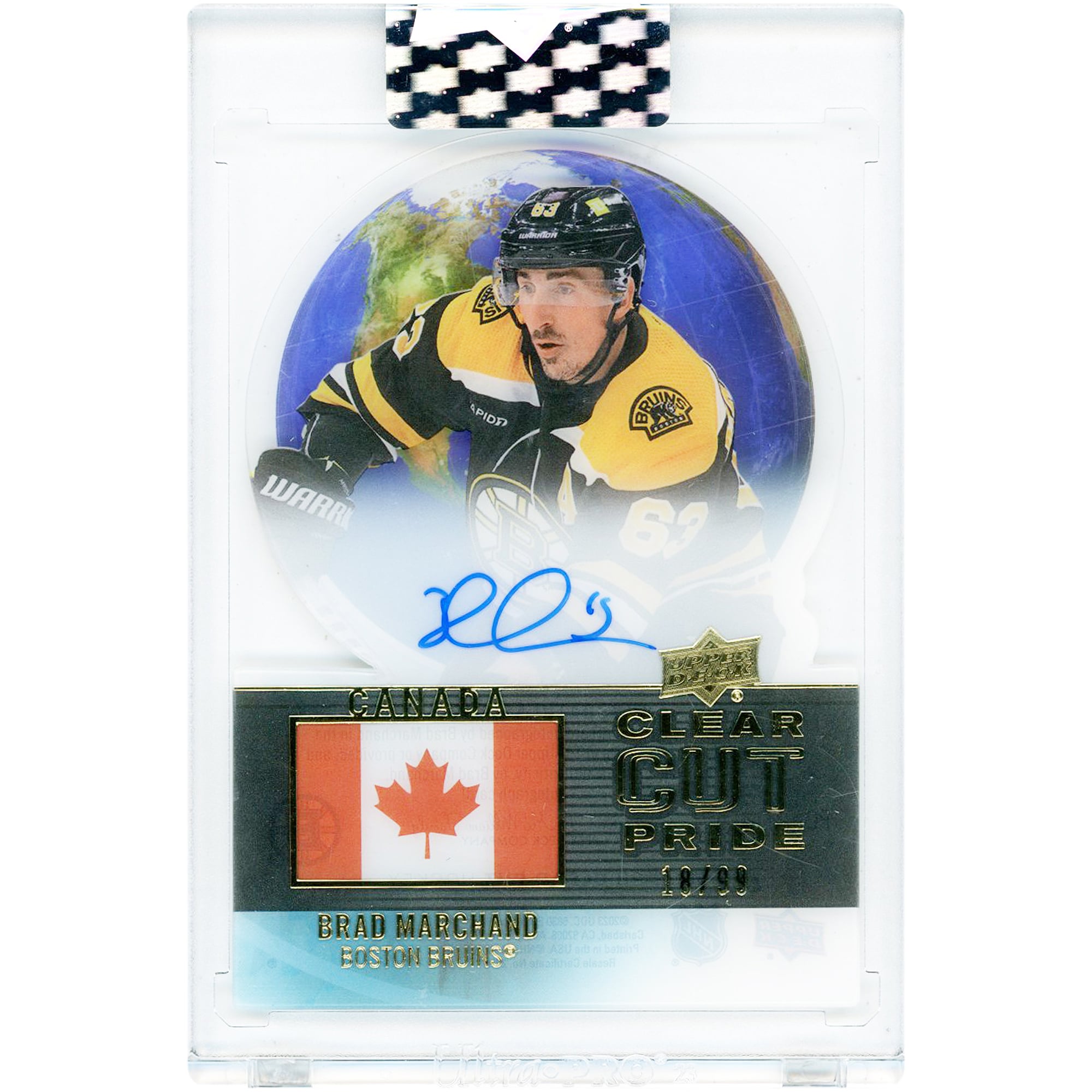 Brad Marchand Boston Bruins Autographed 2022-23 Upper Deck Clear Cut Clear Cut Pride #PC-BM #18/99 Card