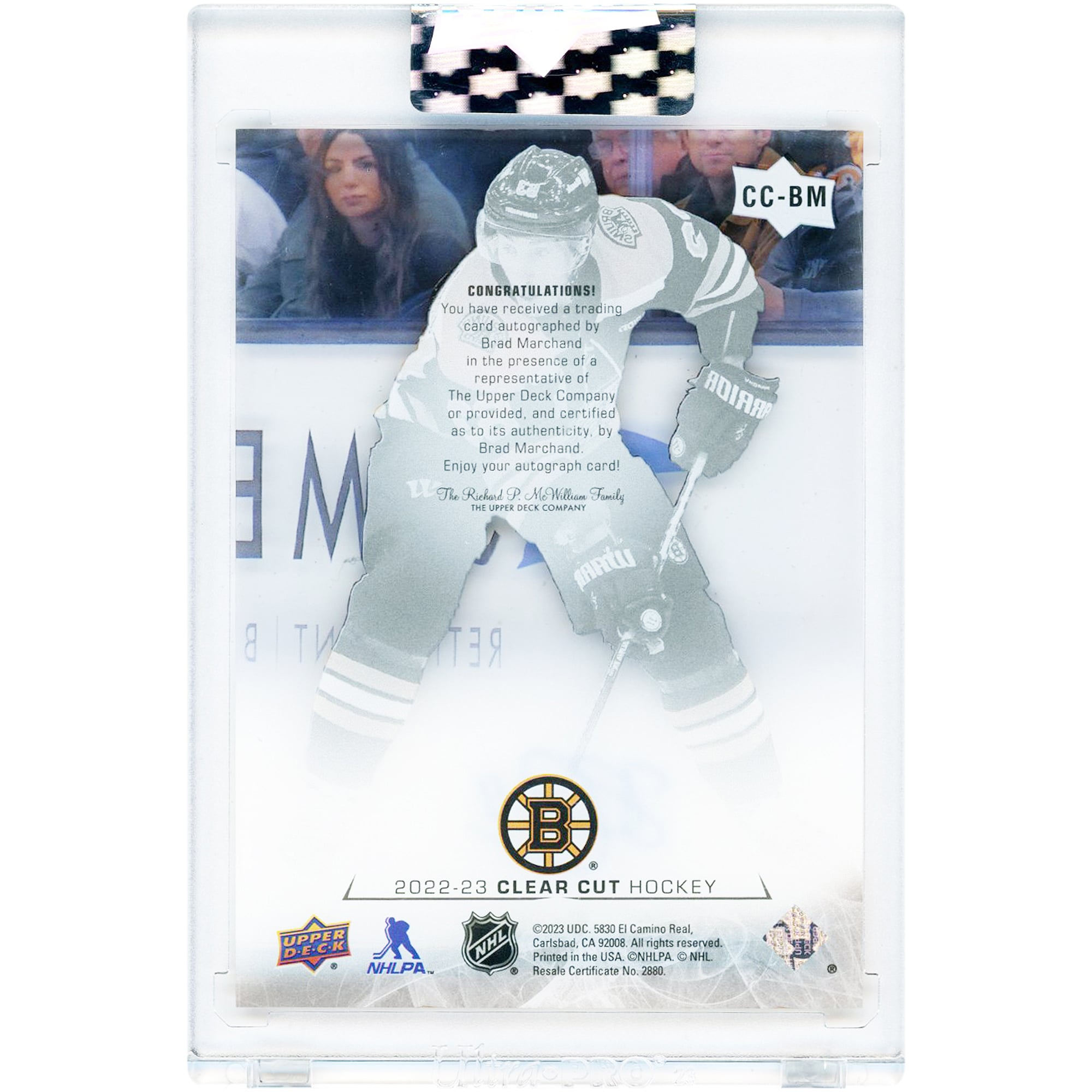 Carte autographiée Brad Marchand des Bruins de Boston 2022-23 Upper Deck Clear Cut #CC-BM