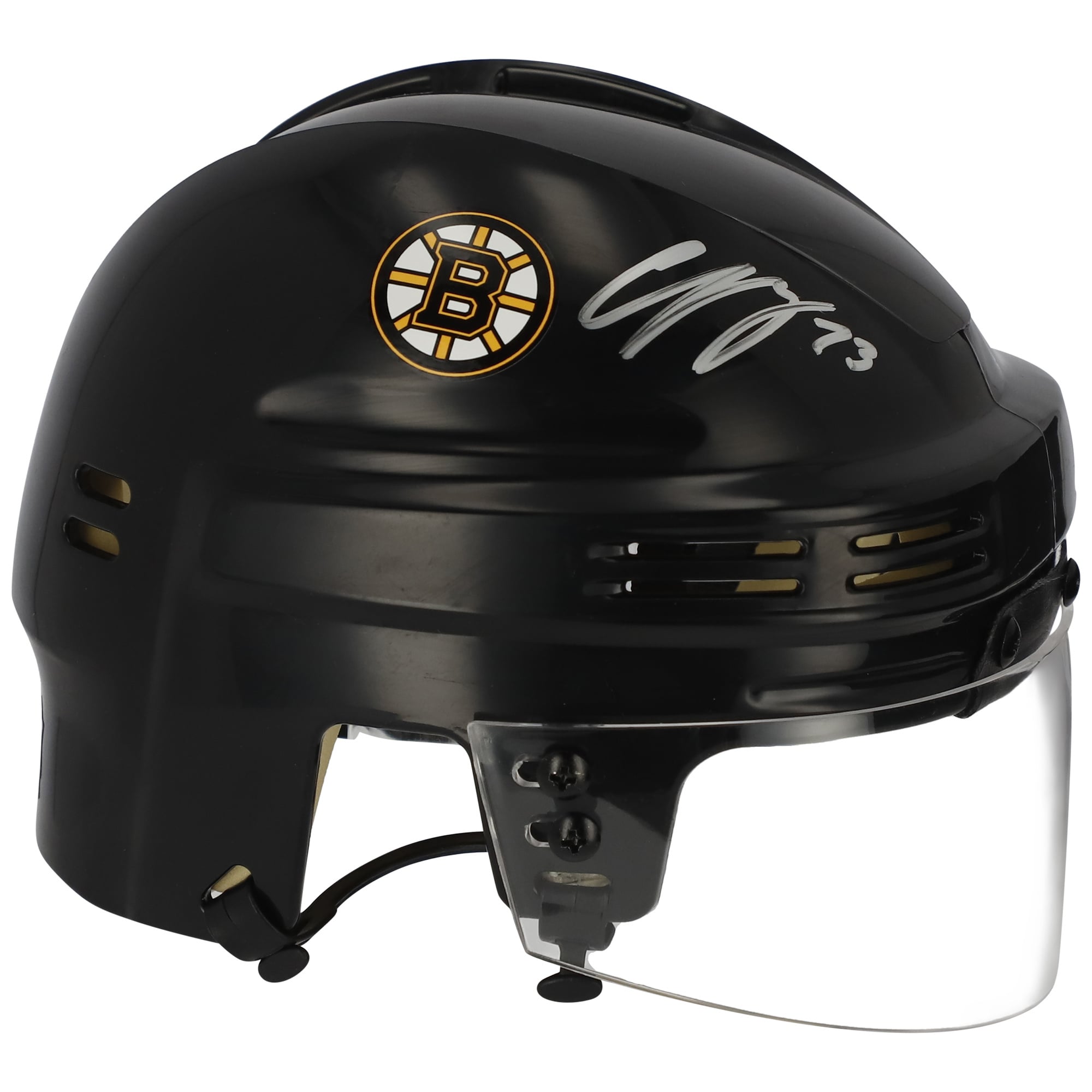 Mini-casque noir autographié par Charlie McAvoy des Bruins de Boston