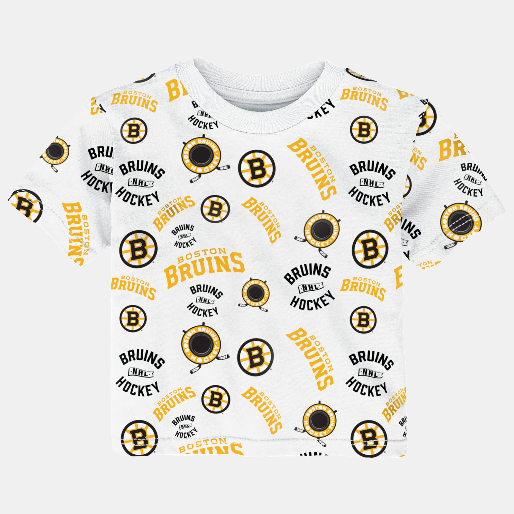 T-shirt blanc pour bébé Outerstuff Boston Bruins Run Down imprimé intégral