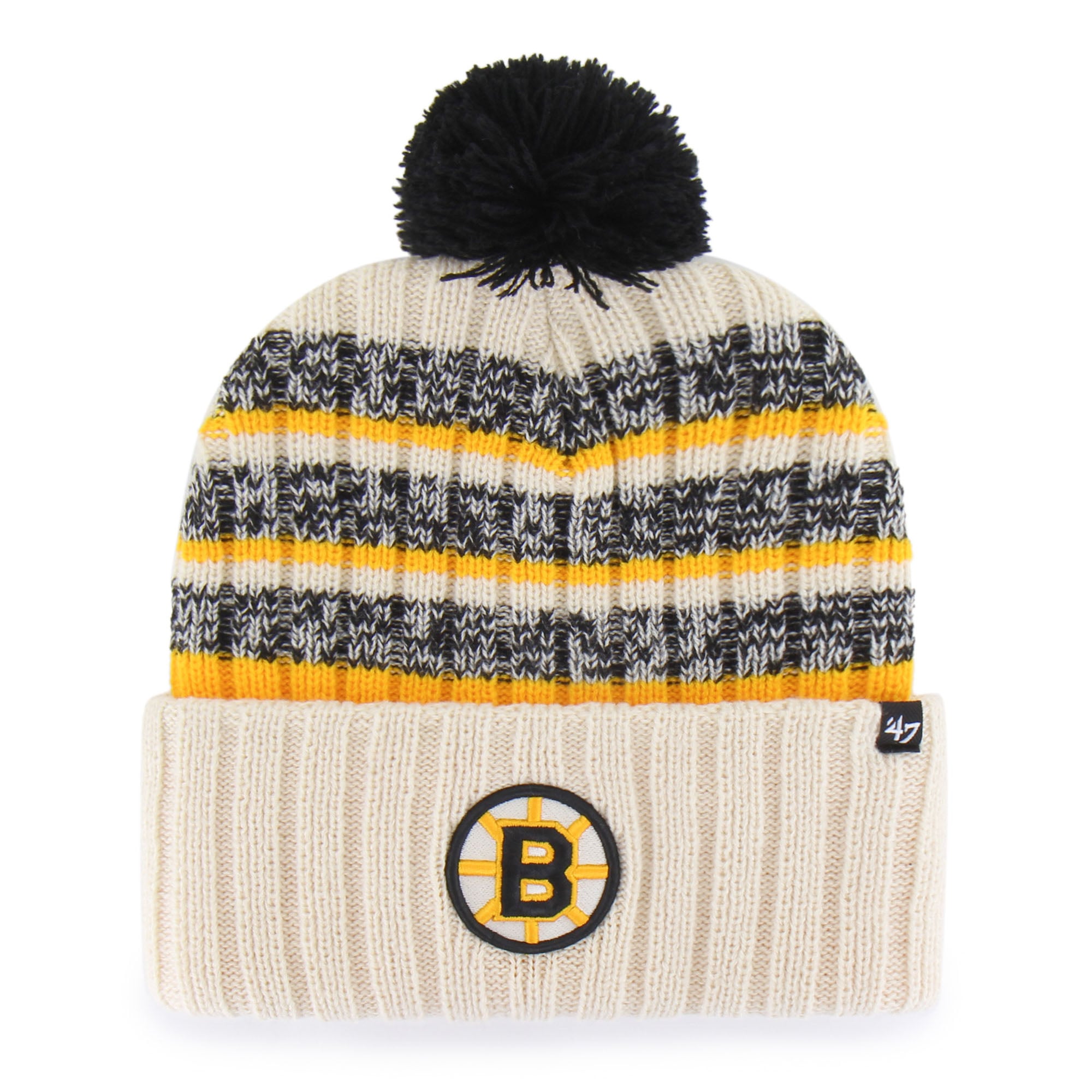 Bonnet en tricot à revers et pompon Tavern des Bruins de Boston crème '47 pour homme