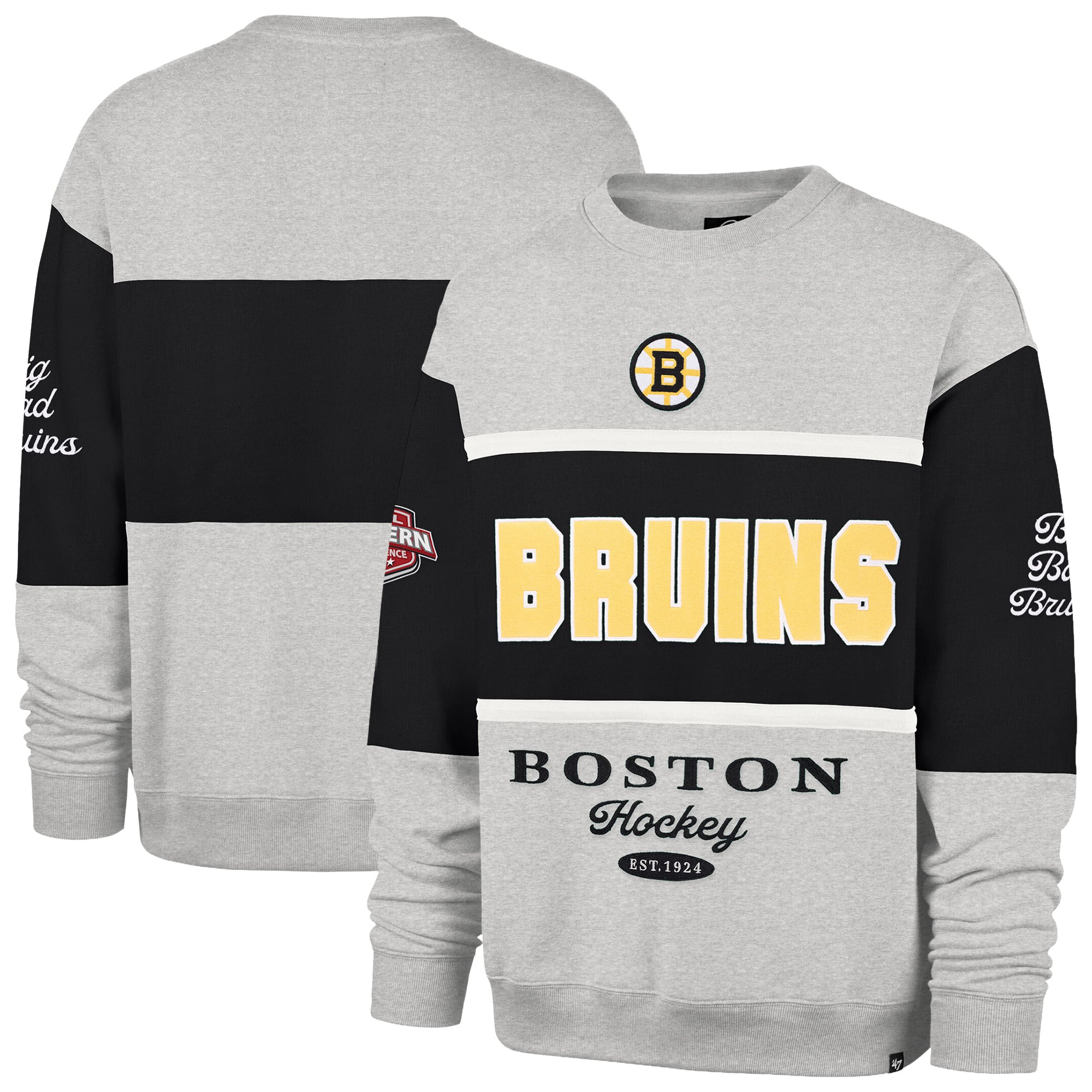 Sweat-shirt à col rond gris Boston Bruins automne Maximilist pour homme « 47 »