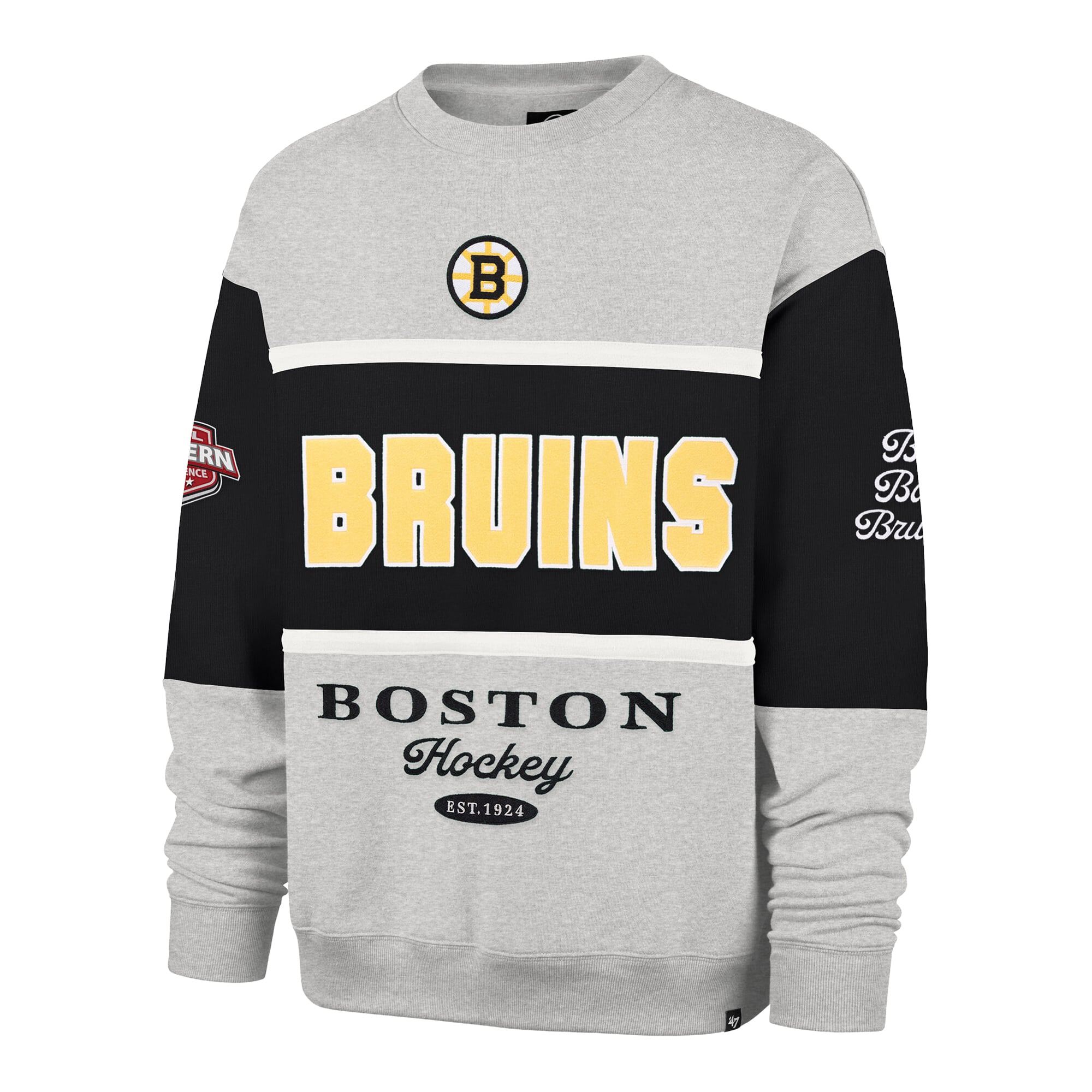 Sweat-shirt à col rond gris Boston Bruins automne Maximilist pour homme « 47 »