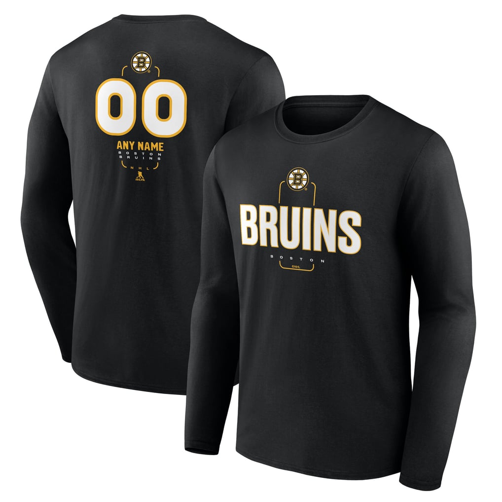 Men's Boston Bruins Black Custom Midfielder Long Sleeve T-Shirt