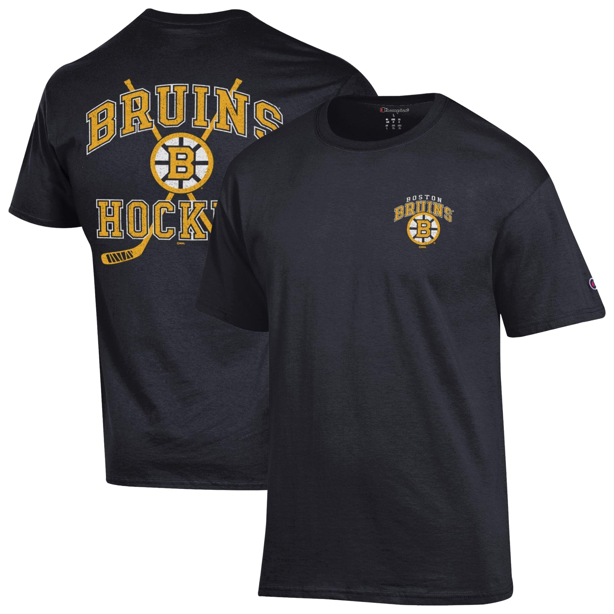 T-shirt noir Champion Boston Bruins « Stick With It » pour homme