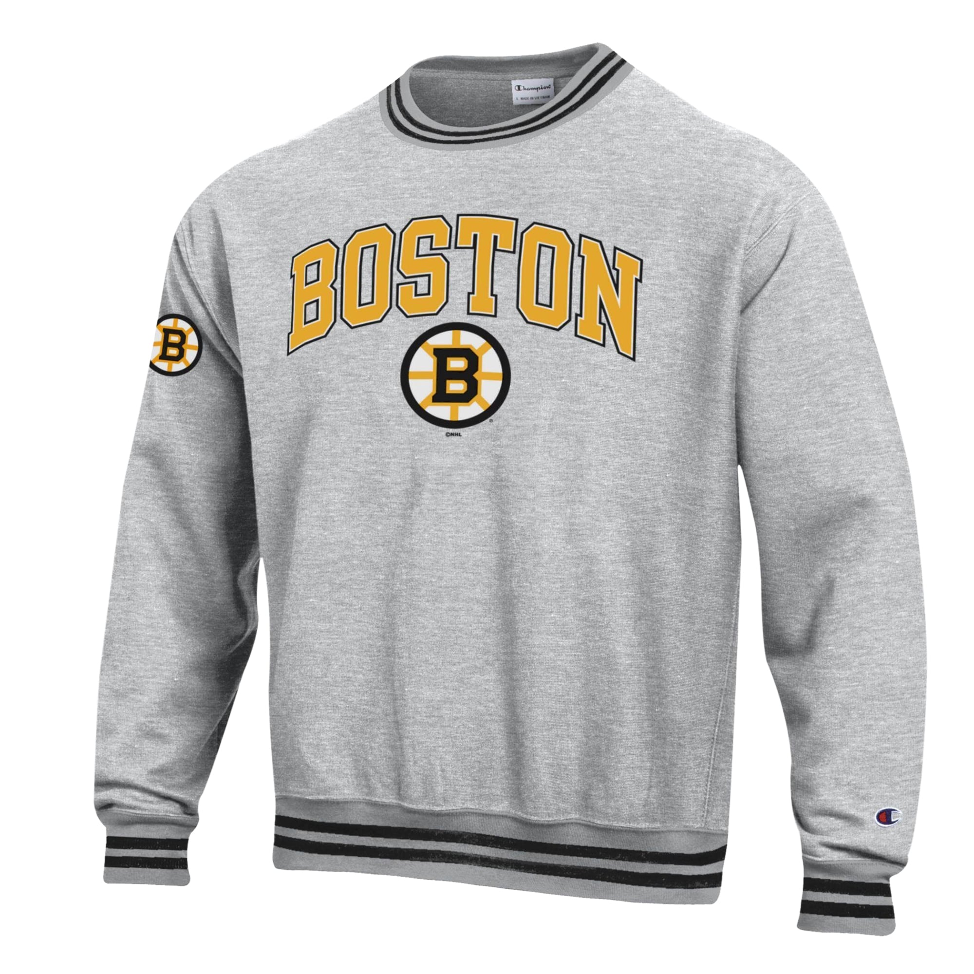 Men's Champion  Heather Gray/Black Boston Bruins Reverse Weave Yarn Dye Sweatshirt