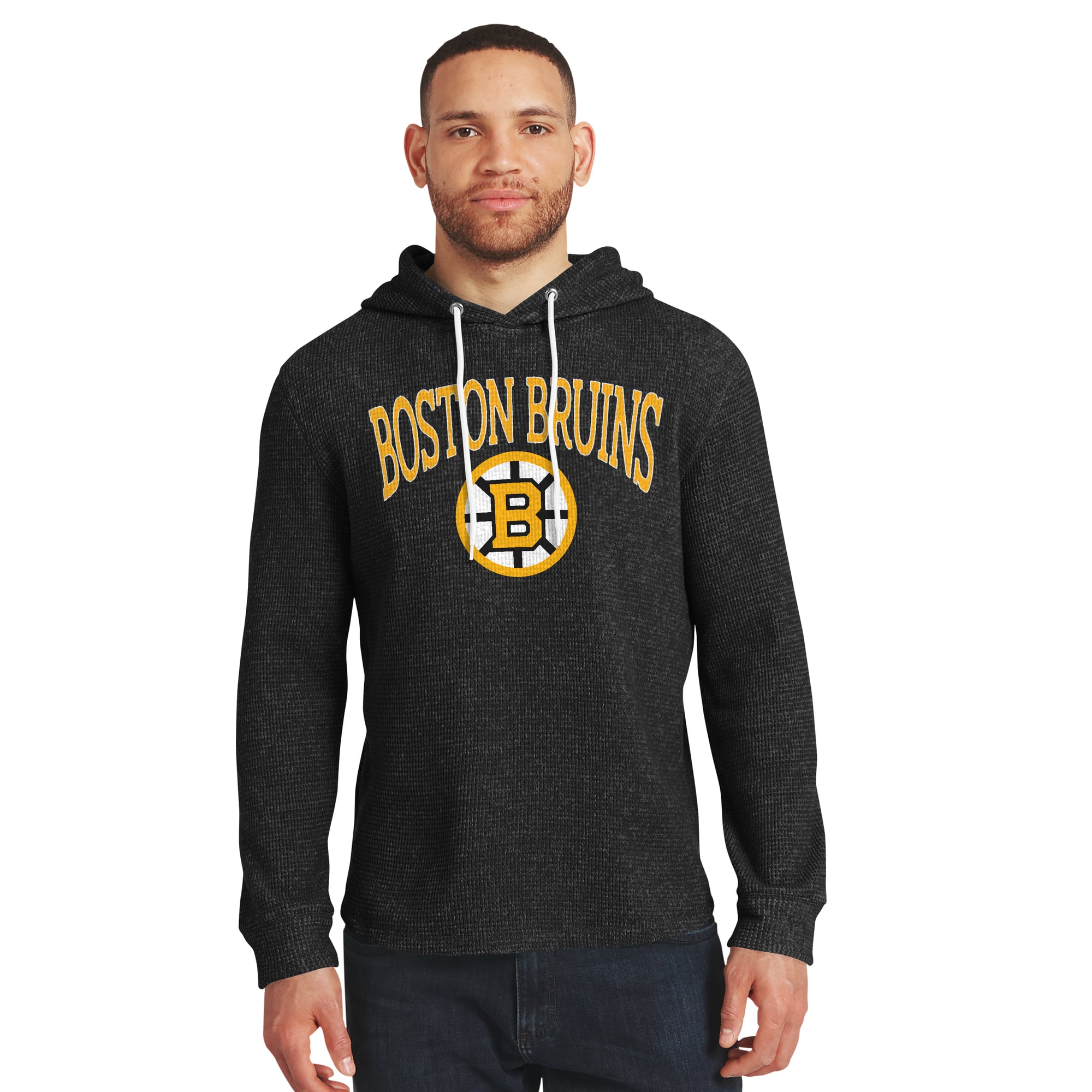 Men's Darius Rucker Collection by Fanatics  Black Boston Bruins Waffle-Knit Hooded Tri-Blend Long Sleeve T-Shirt