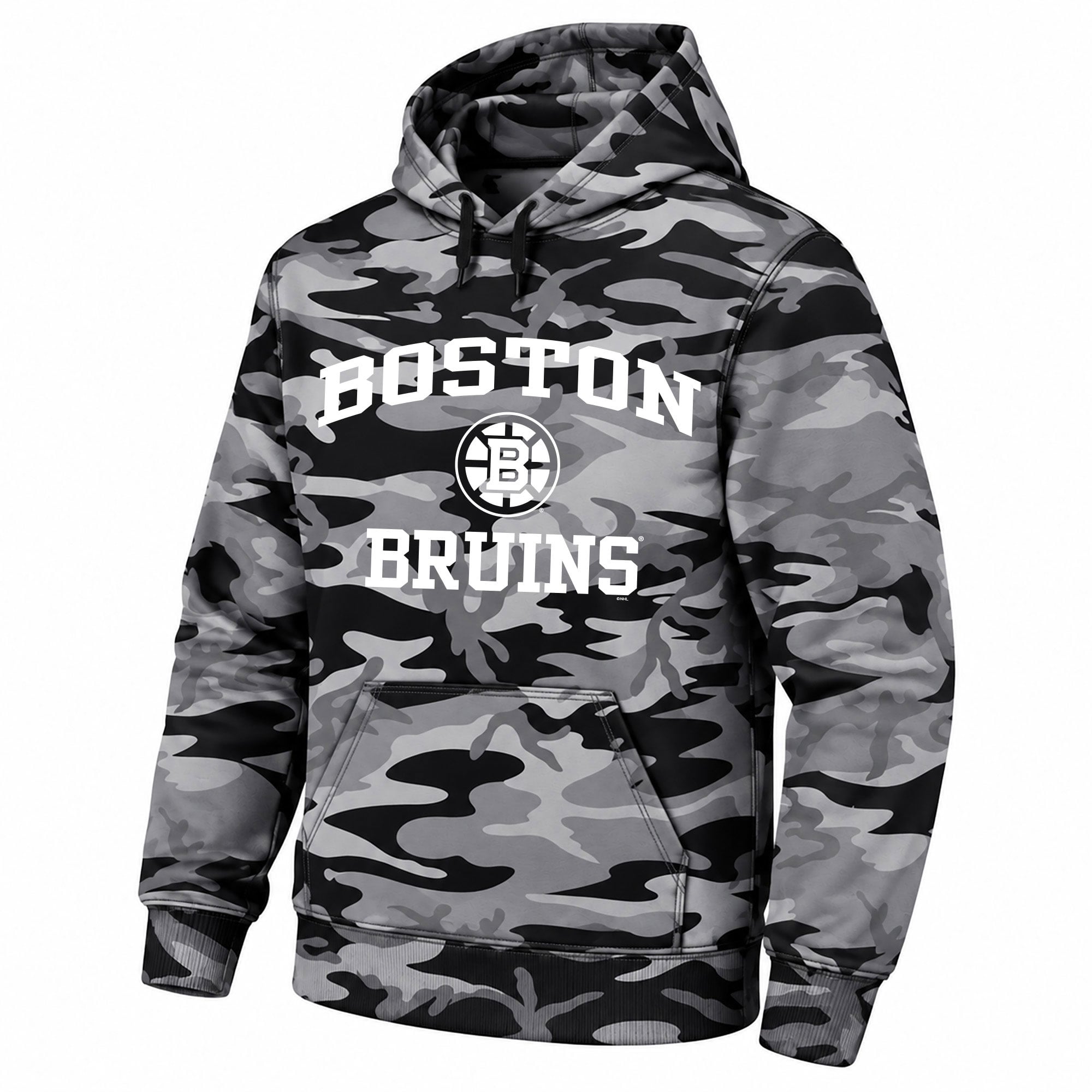 Sweat à capuche en polaire camouflage Boston Bruins noir pour homme, grandes tailles, de marque Fanatics.