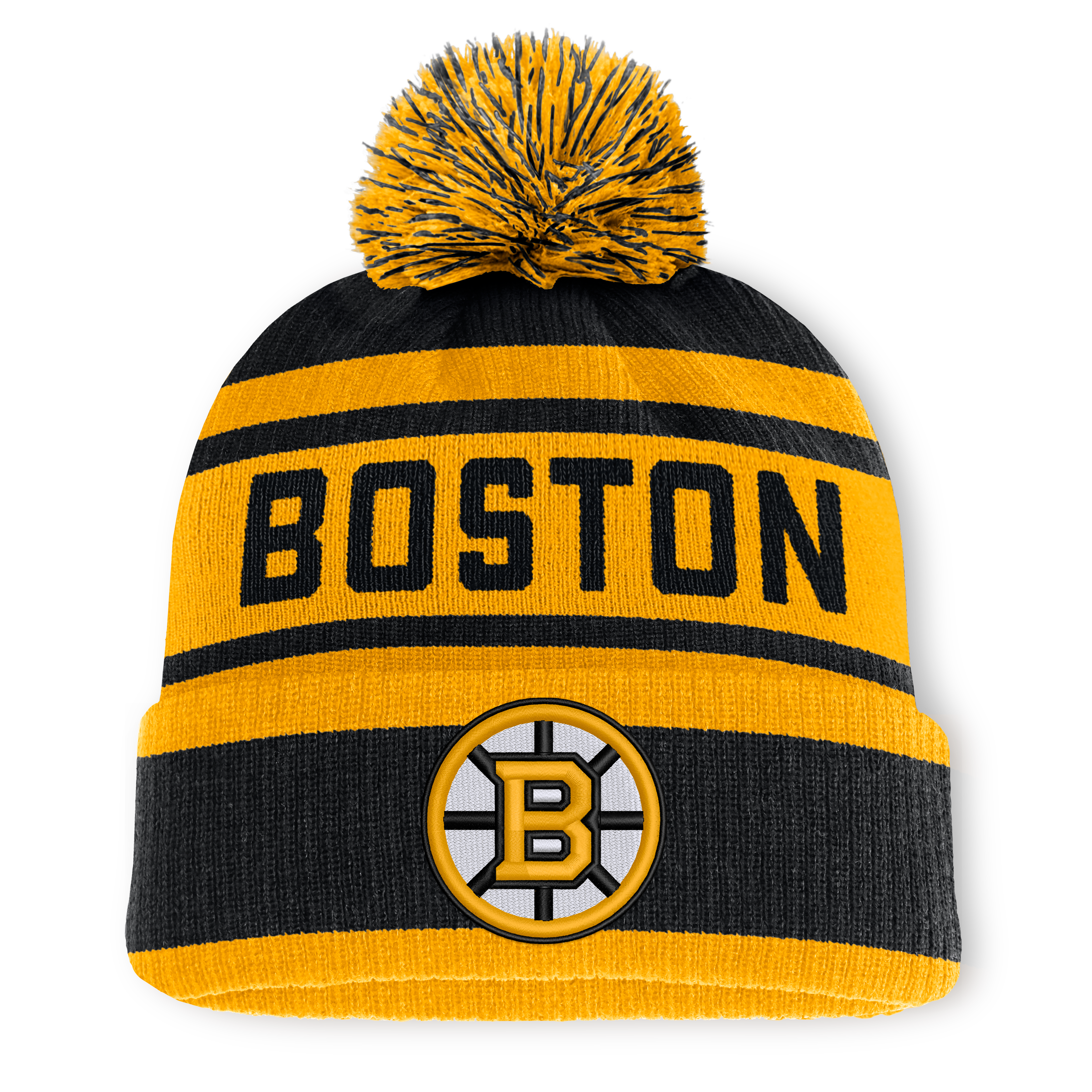 Bonnet à revers pour homme Fanatics noir et or Boston Bruins Fundamental avec pompon