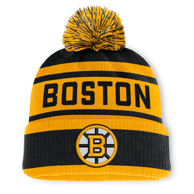 Boston Bruins Fanatics Fundamental Cuffed Knit Hat with Pom - Black/Gold