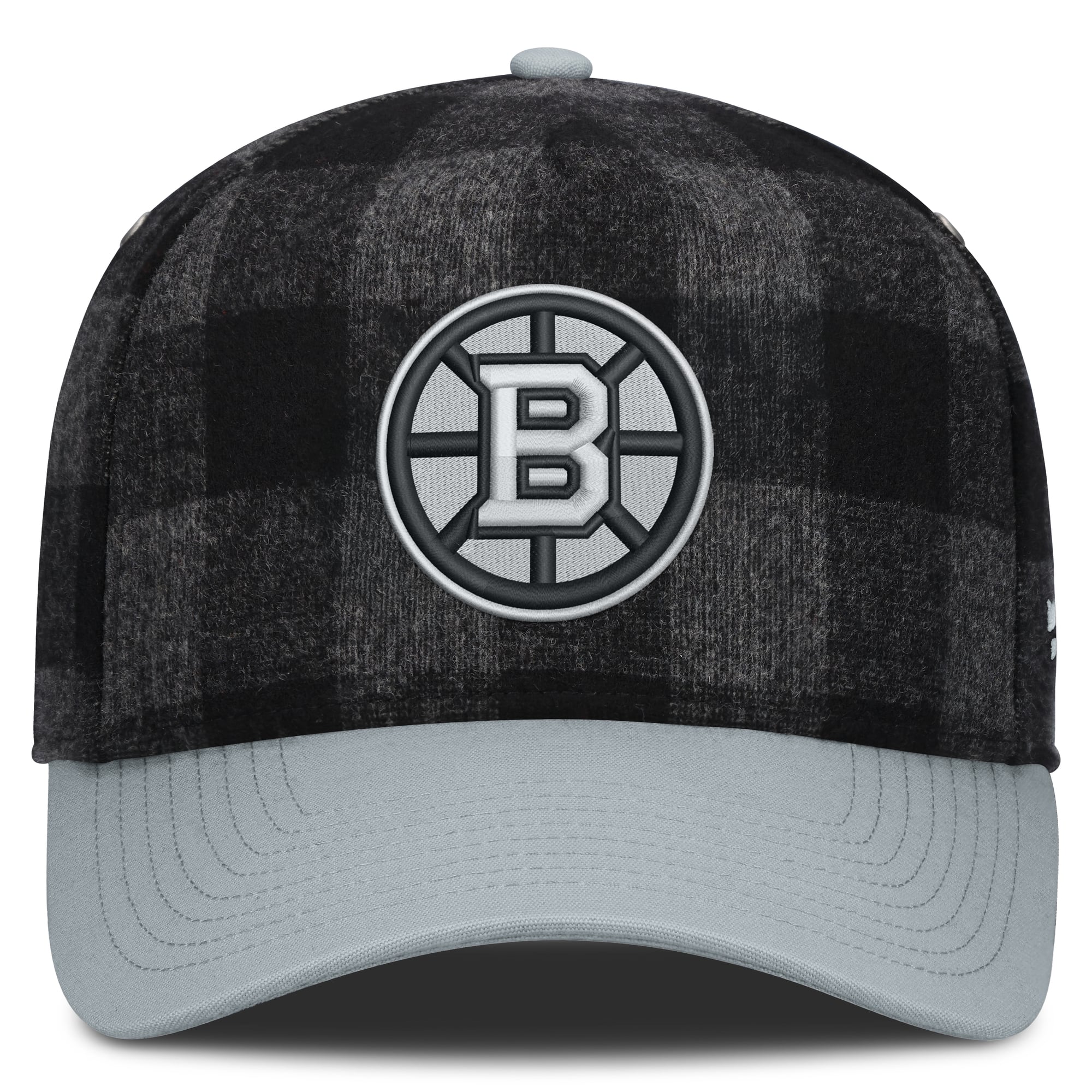 Men's Fanatics Black/Gray Boston Bruins Huntsman Plaid A-Frame Adjustable Hat