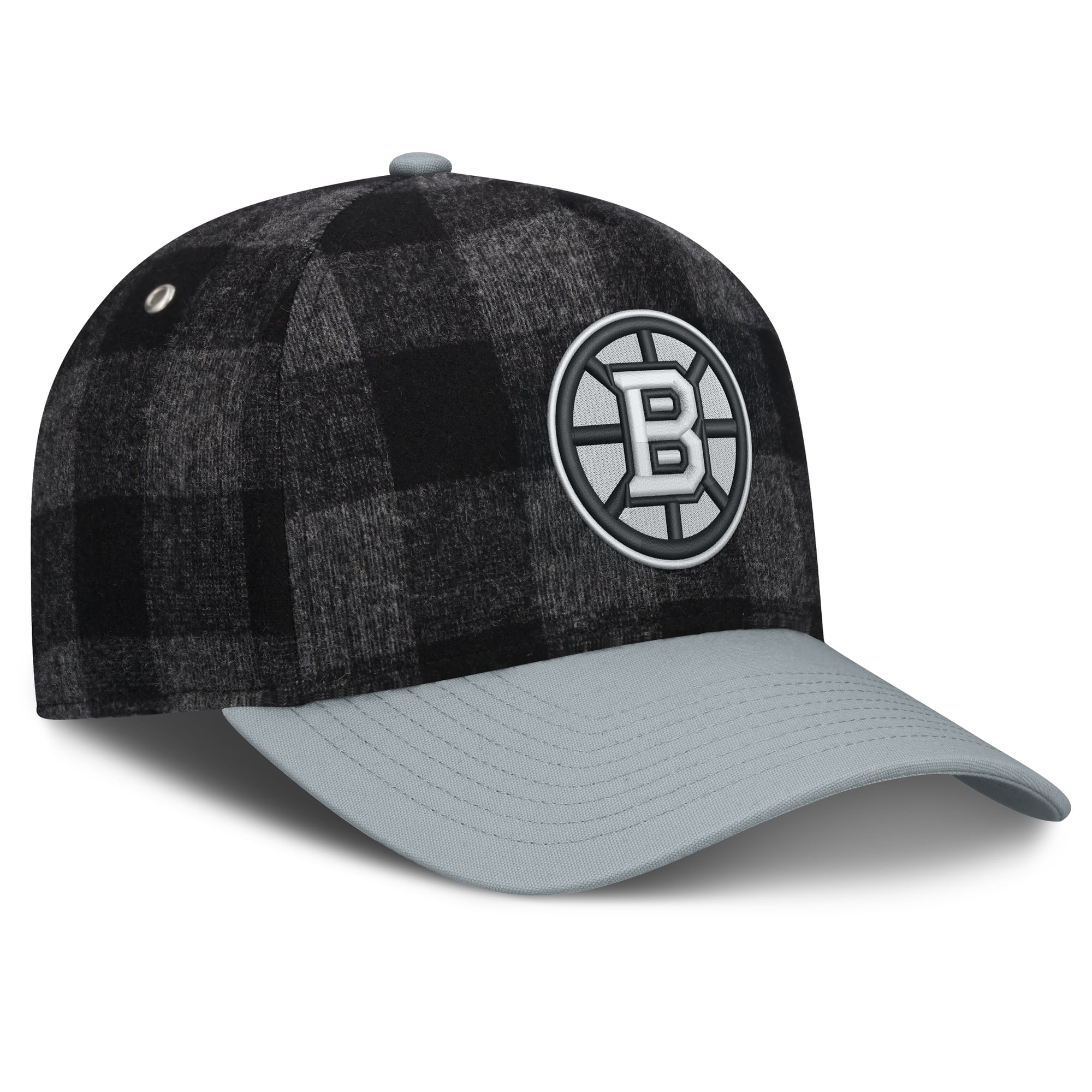 Men's Fanatics Black/Gray Boston Bruins Huntsman Plaid A-Frame Adjustable Hat