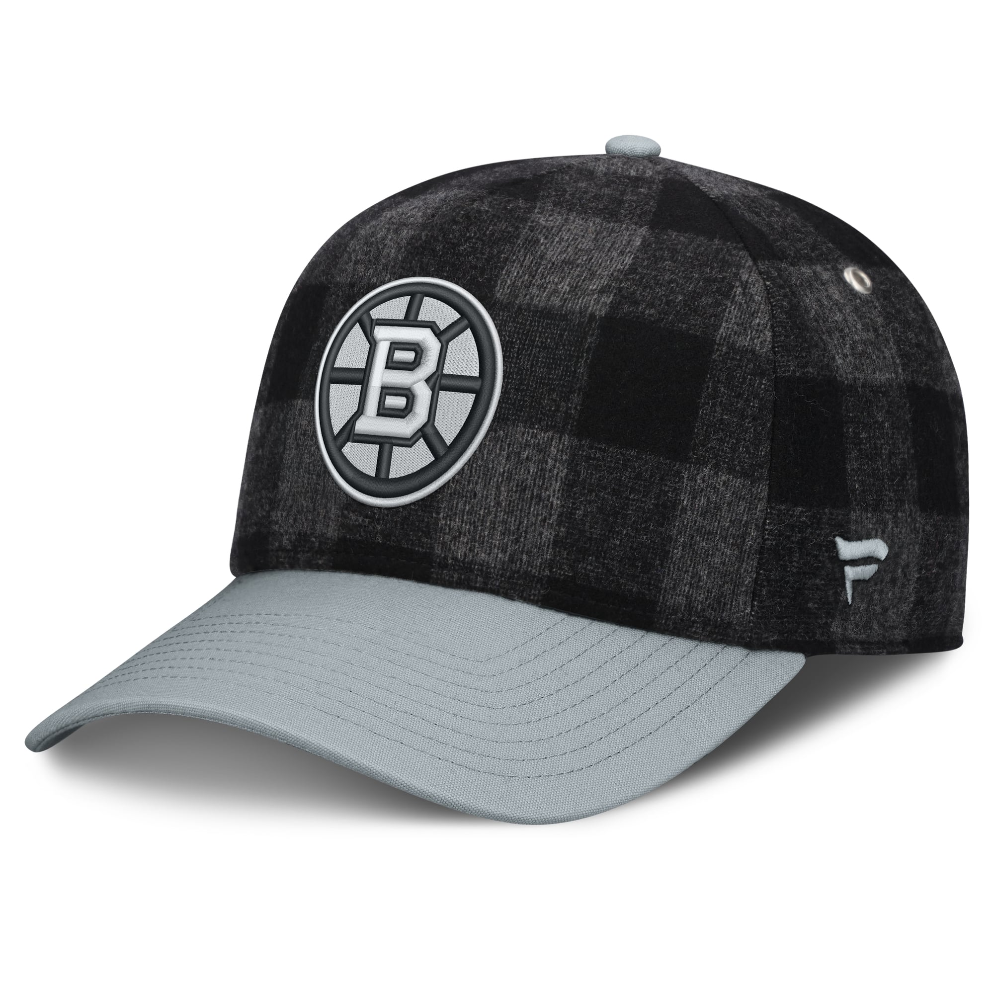 Men's Fanatics Black/Gray Boston Bruins Huntsman Plaid A-Frame Adjustable Hat